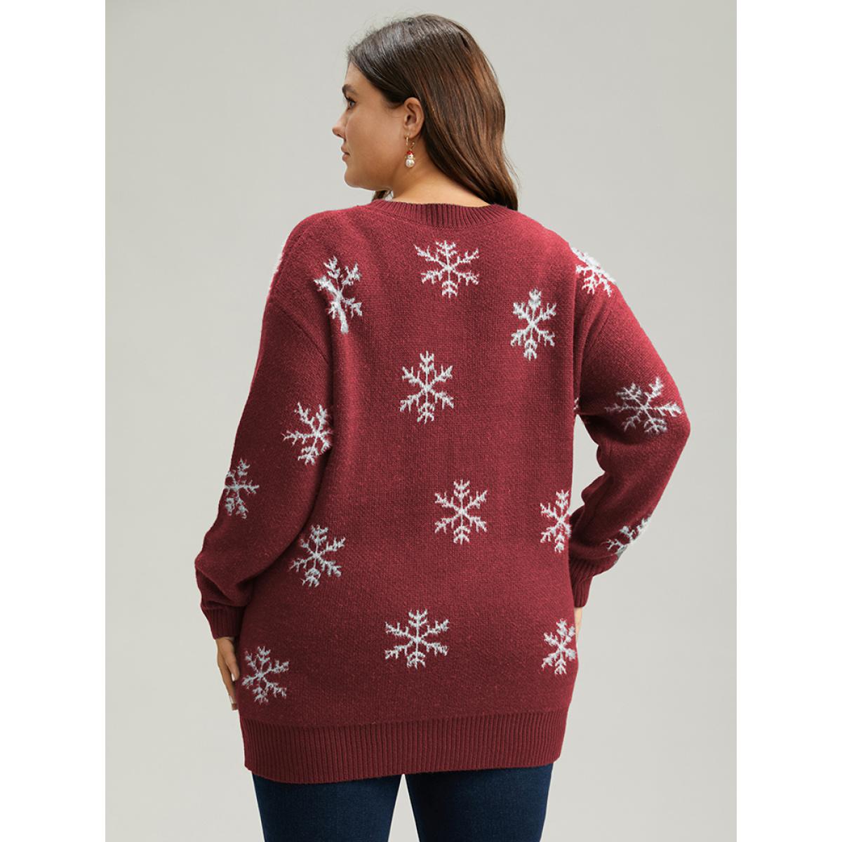 Plus Size Sequin Christmas Graphic Drop Shoulder Pullover Burgundy Women Casual Loose Long Sleeve Round Neck Festival-Christmas Pullovers BloomChic 14-16/1X Product Image