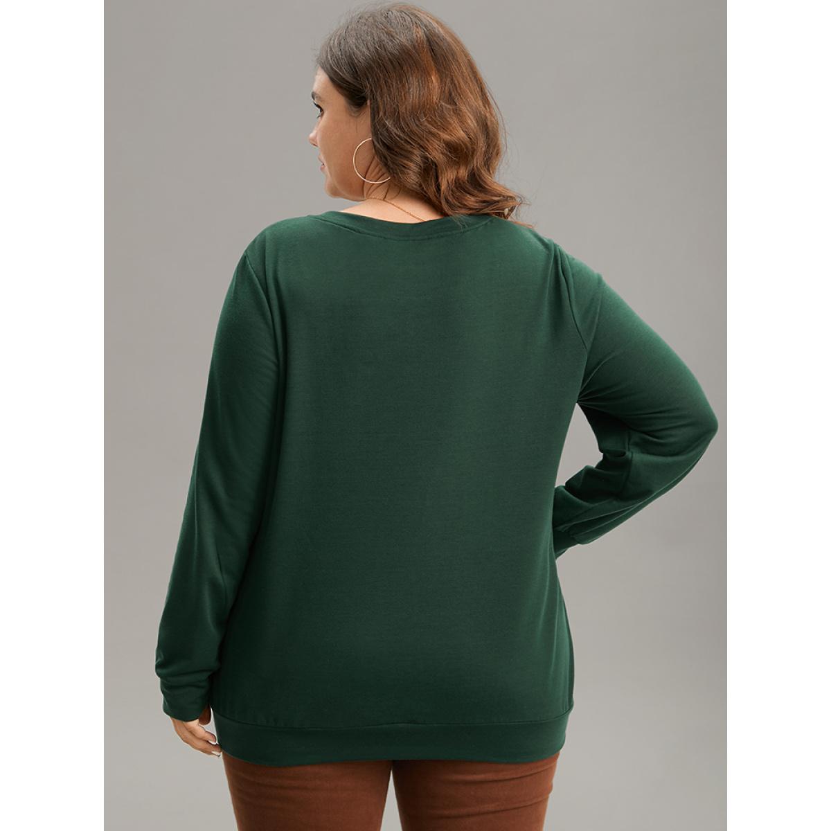 Plus Size Christmas Letter Leopard Round Neck Sweatshirt Women DarkGreen Casual Printed Festival-Christmas Sweatshirts BloomChic 14-16/1X Product Image