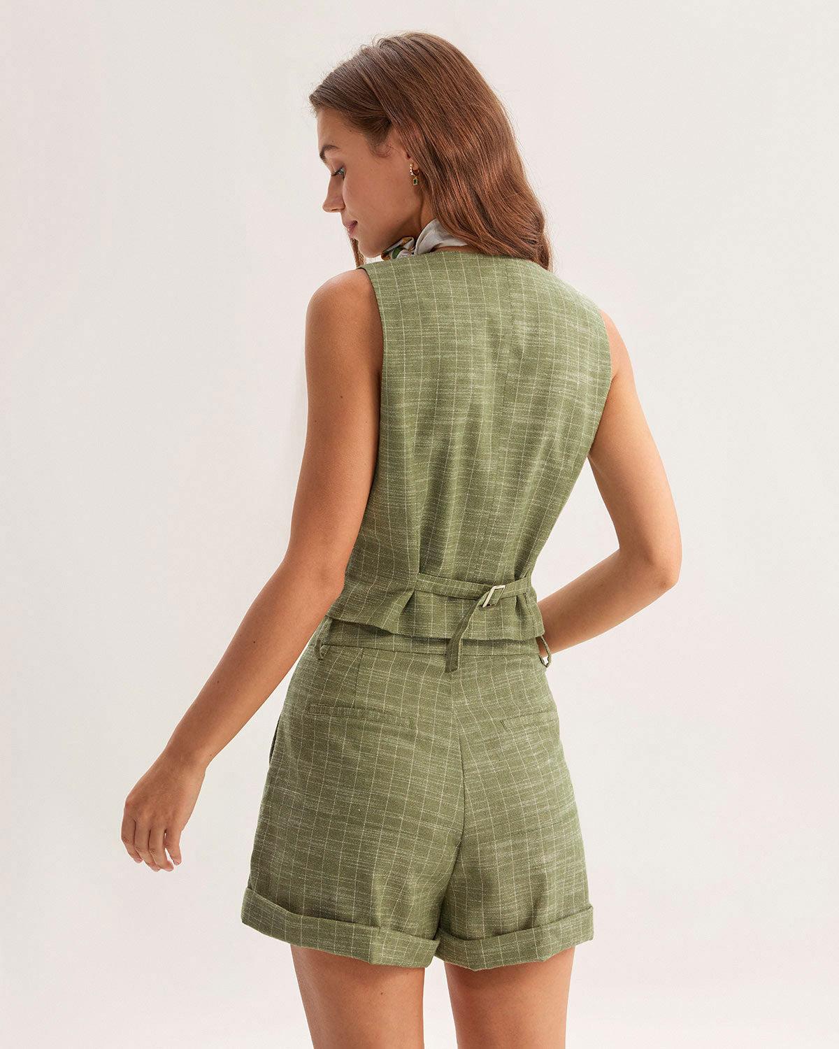 Green Striped Scoop Neck Vest Product Image