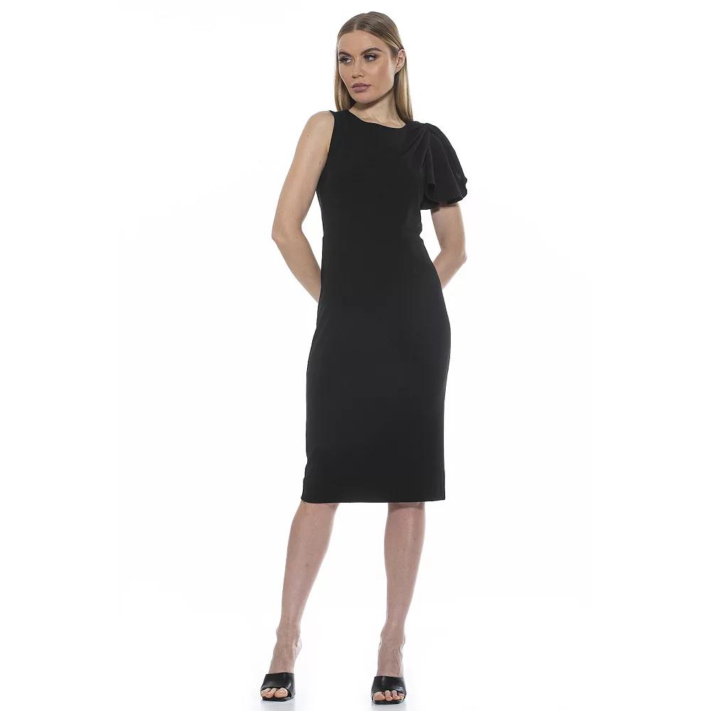 Women's ALEXIA ADMOR Crewneck Draped Midi Sheath Dress,  Product Image