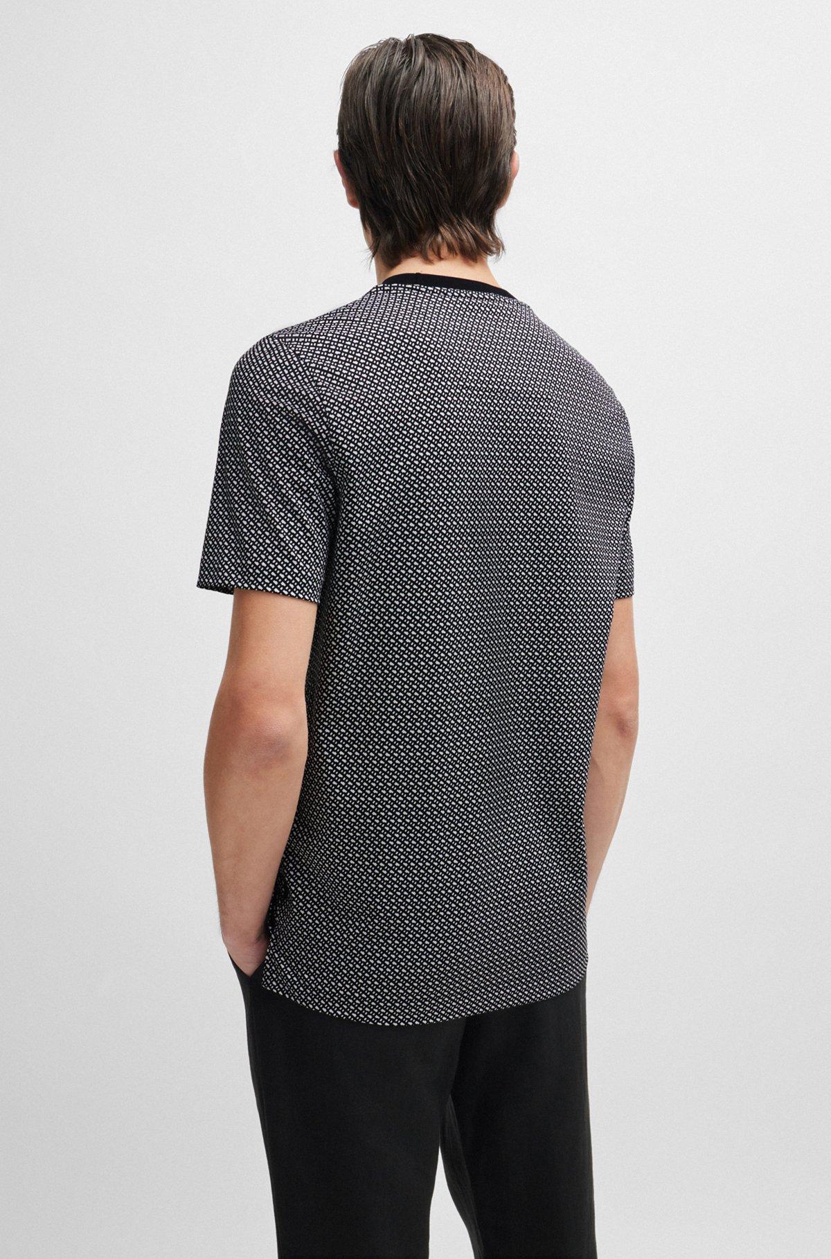 BOSS - Mercerized-cotton T-shirt with two-tone monogram print - Black Product Image