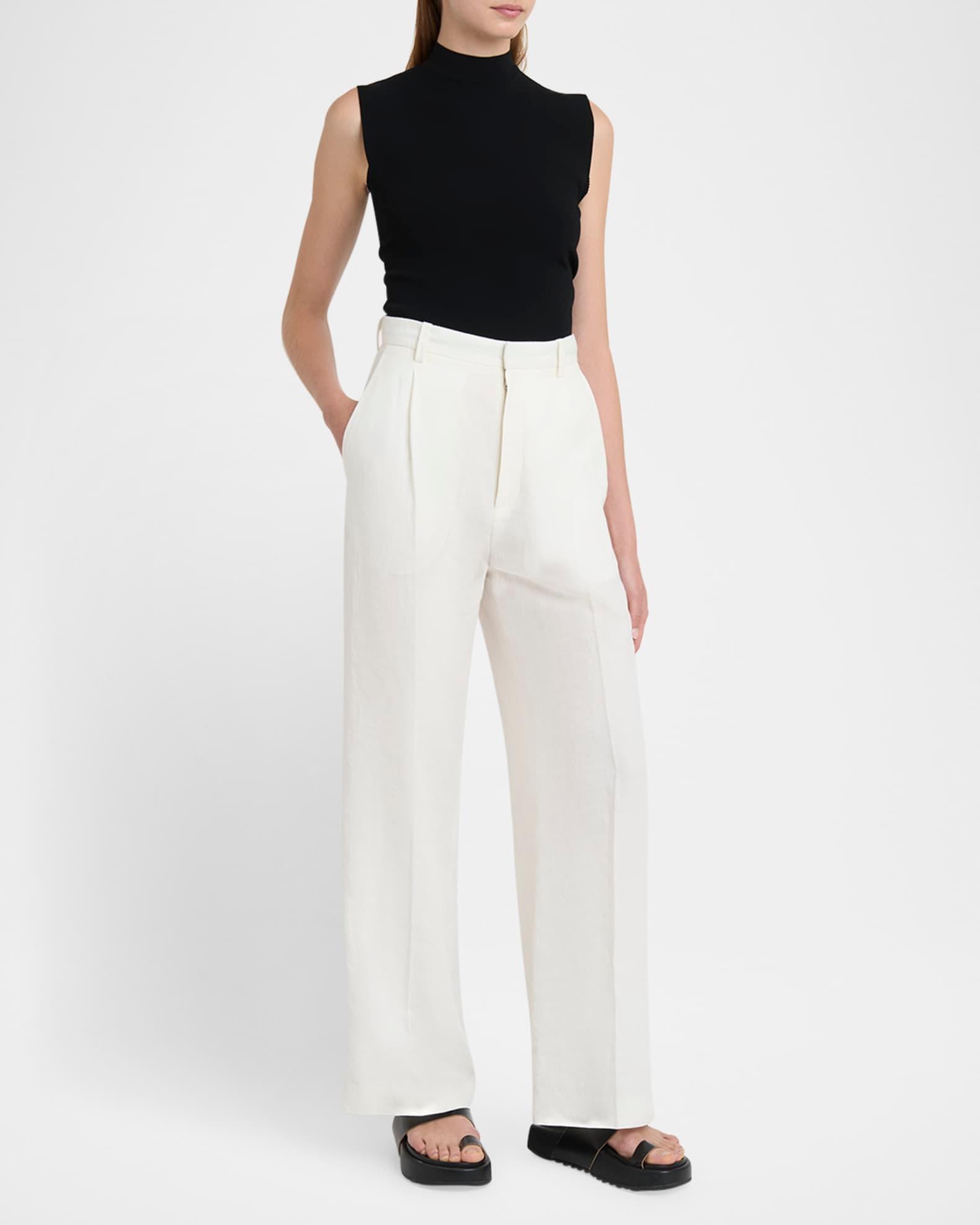 Pleated Wide-Leg Linen Trousers Product Image