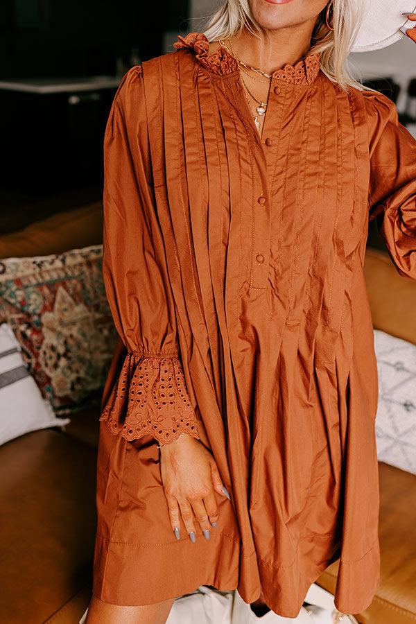 Caramel Kisses Pleated Mini Dress in Cinnamon Product Image