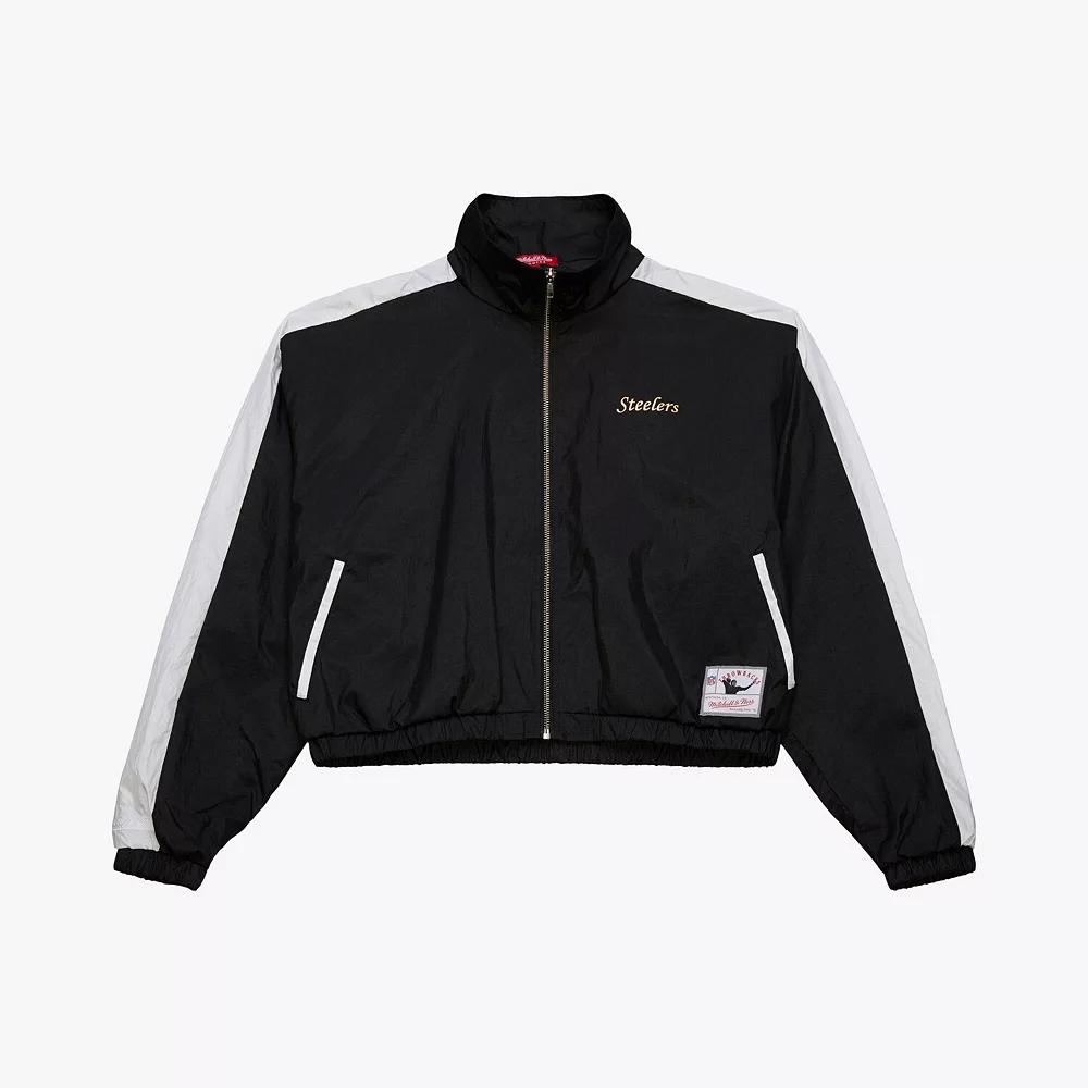 Women's Mitchell & Ness Black Pittsburgh Steelers Nylon Cropped Full-Zip Jacket,  Product Image