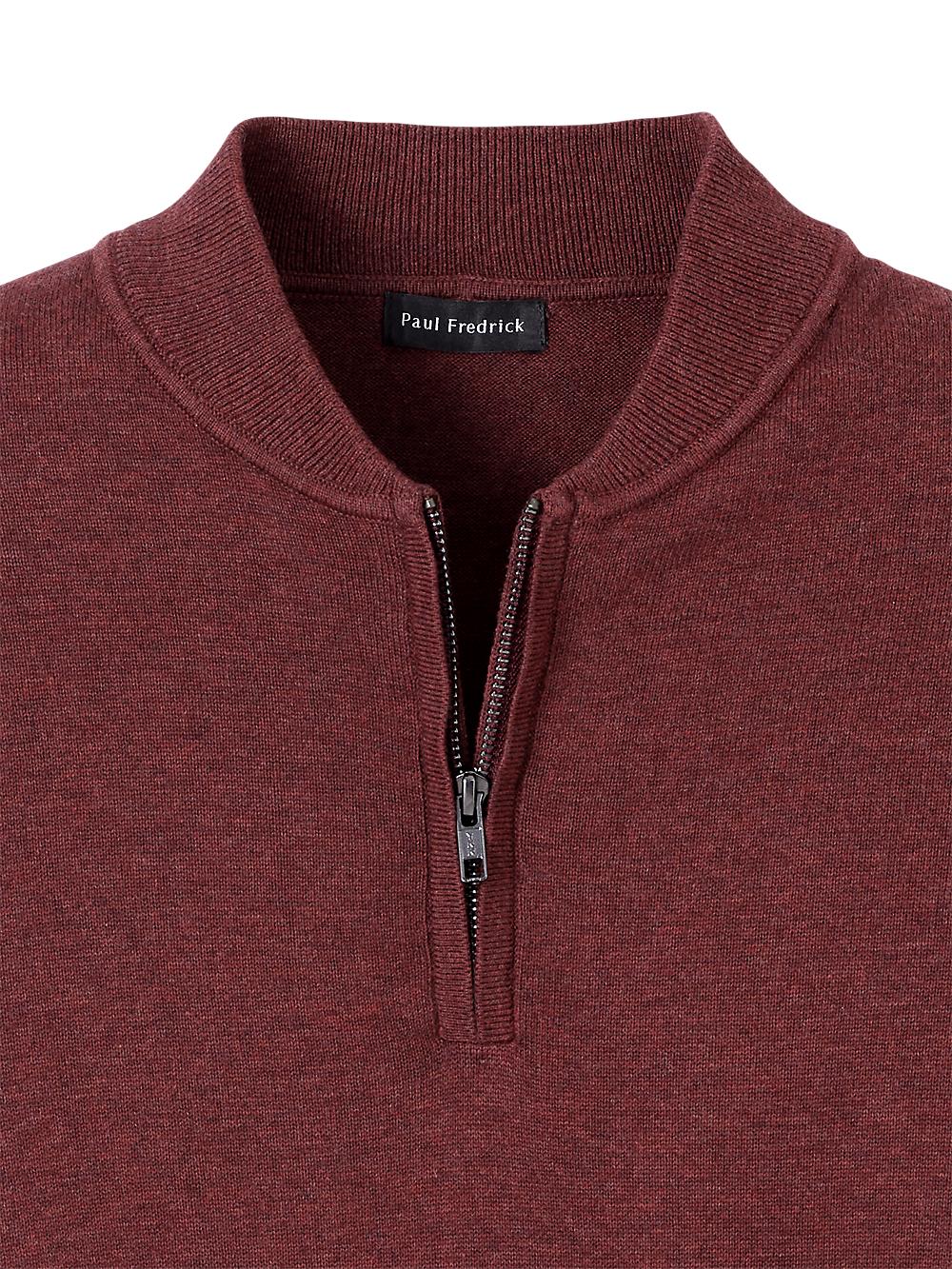 Cotton Quarter Zip Mock Neck Sweater - Burgundy Product Image