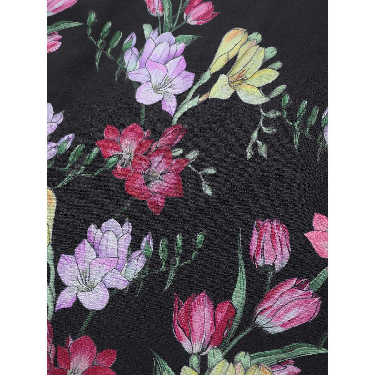 Plus Size Floral Print Shirred Pocket Ruffle Sleeve Dress Black Women Timeless Non V-neck Short sleeve Curvy Midi Dress BloomChic 28/5X Product Image