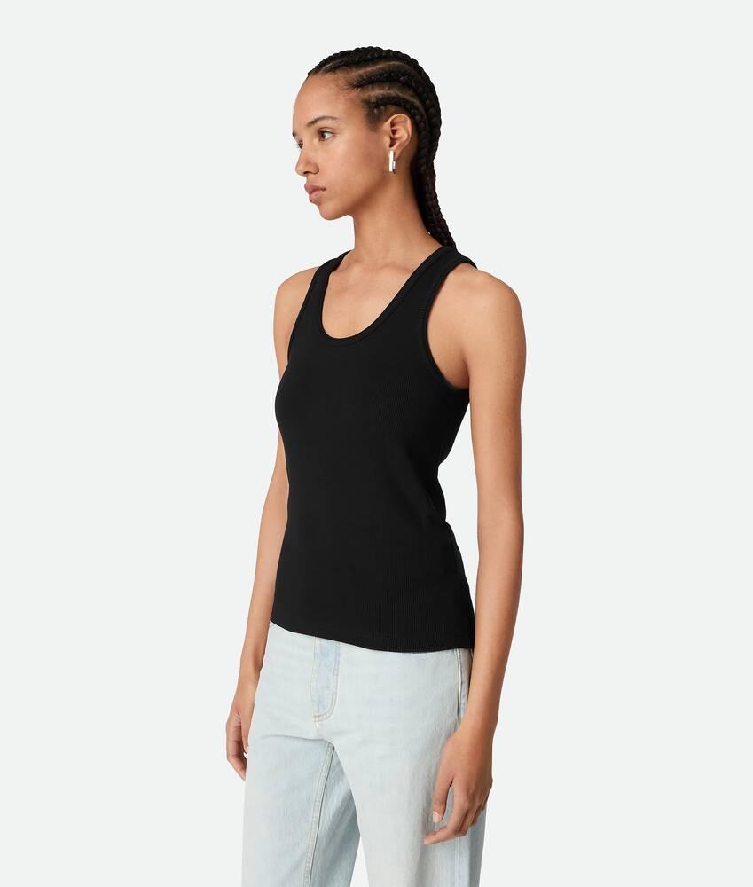 Women's Stretch Rib Cotton Tank Top in Black Product Image