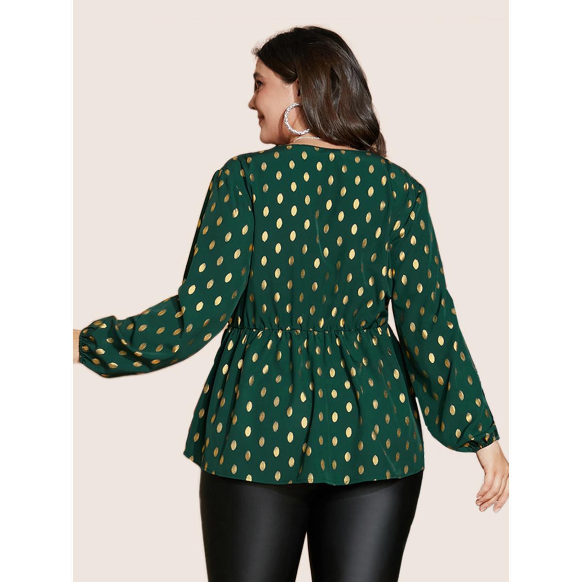 Polka Dot High Elastic Waist Plus Size Women Blouses Going out Lantern Sleeve Long Sleeve V Neck Party Blouses BloomChic Product Image