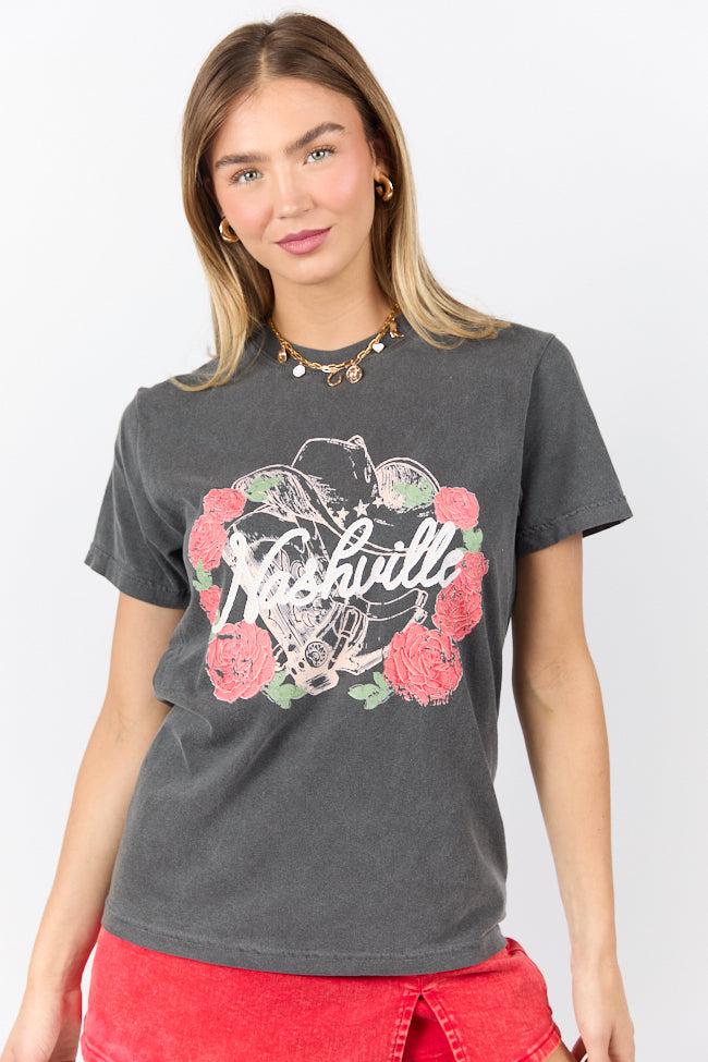 Nashville Vintage Rose Dark Grey Graphic Tee Product Image