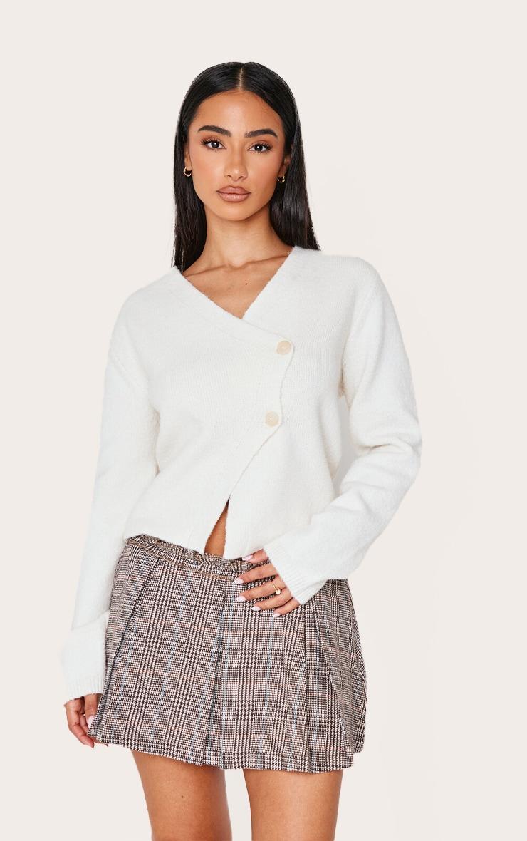 Petite Brown Checked Pleated Mini Skirt Product Image