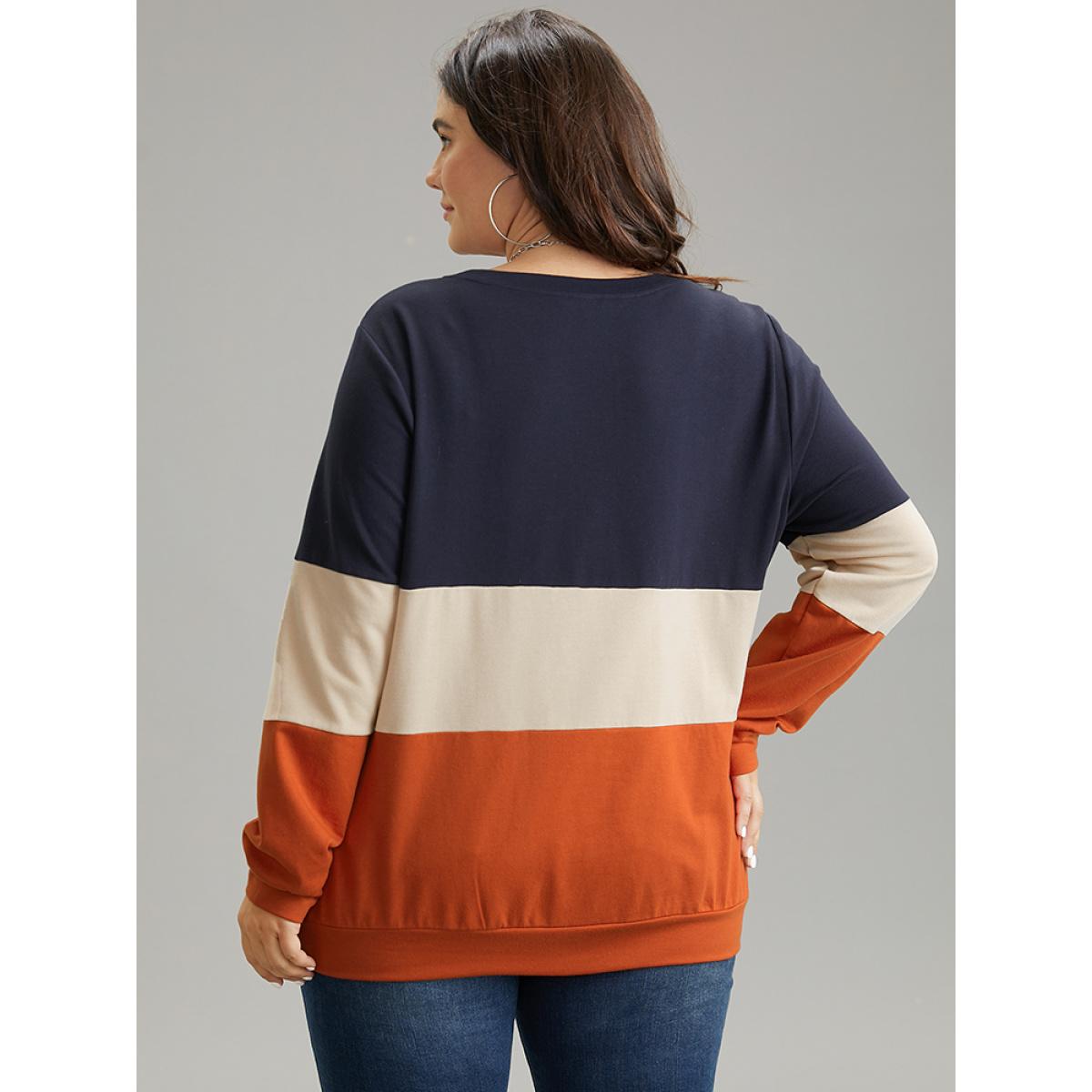 Plus Size Colorblock Contrast Crew Neck Kangaroo Pocket Sweatshirt Women Multicolor Casual Contrast Round Neck Dailywear Sweatshirts BloomChic 14-16/1X Product Image