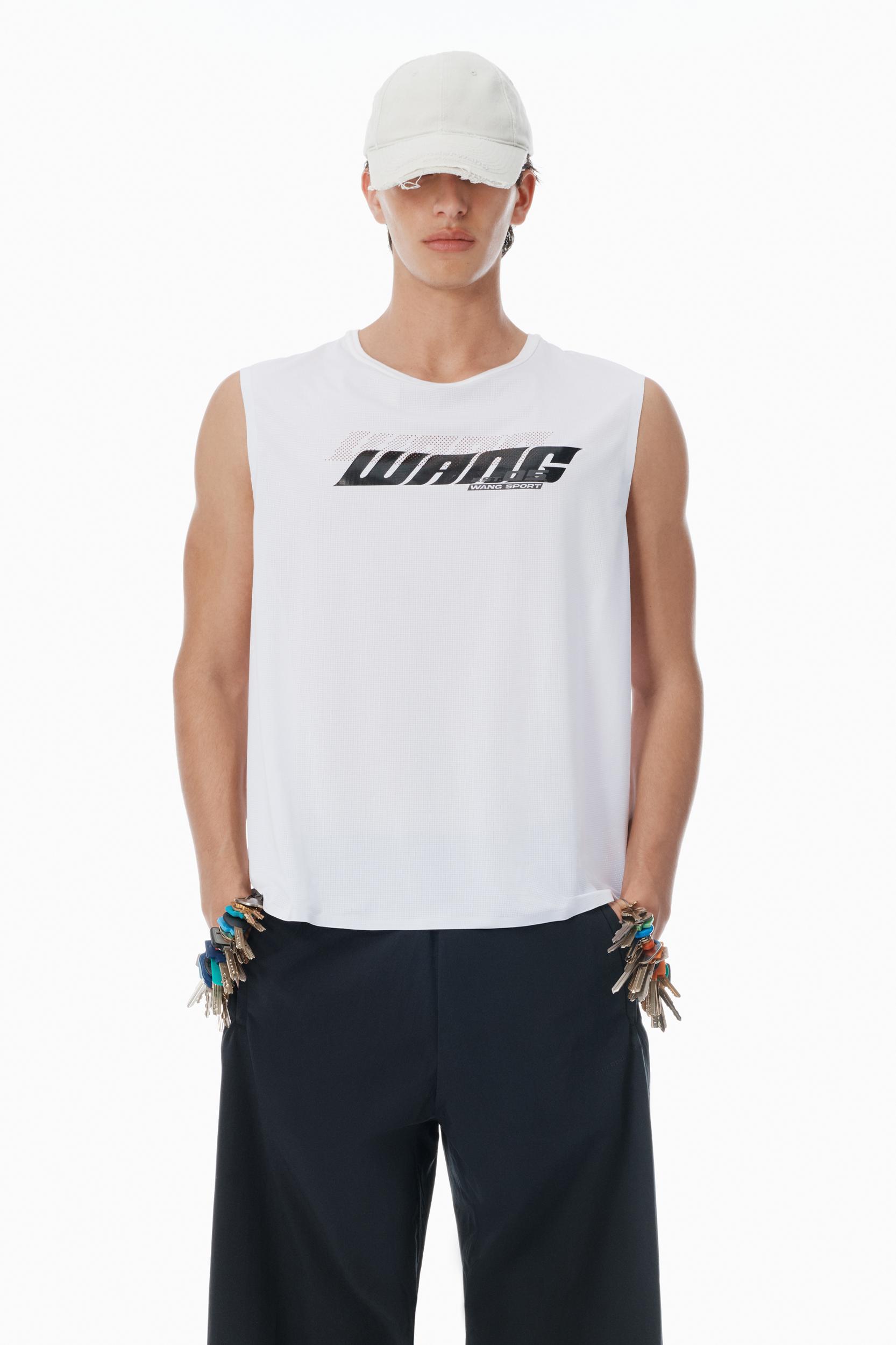 White Laser-cut Logo Muscle Shirt  Product Image