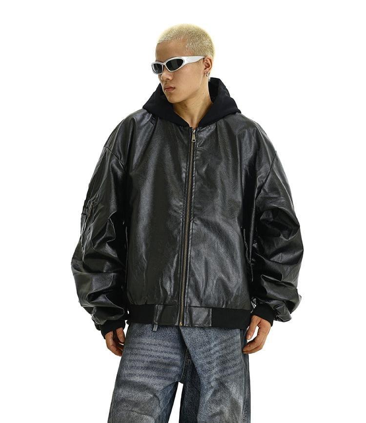 RT No. 11622 BLACK HOODED LEATHER JK Product Image