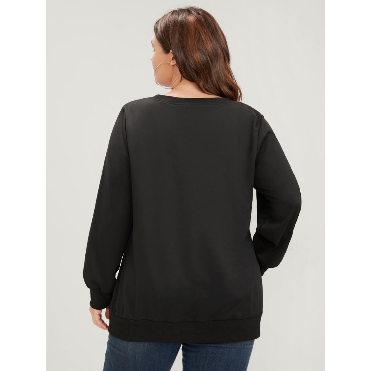 Plus Size Letter Print Drop Shoulder Sweatshirt Women Black Casual Printed Round Neck Dailywear Sweatshirts BloomChic 30/6X Product Image