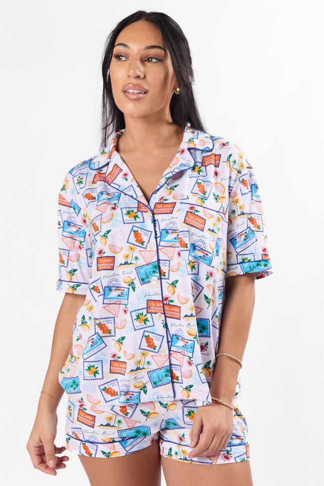 Under the Stars Postcards Short Sleeve Pajama Top FINAL SALE Product Image