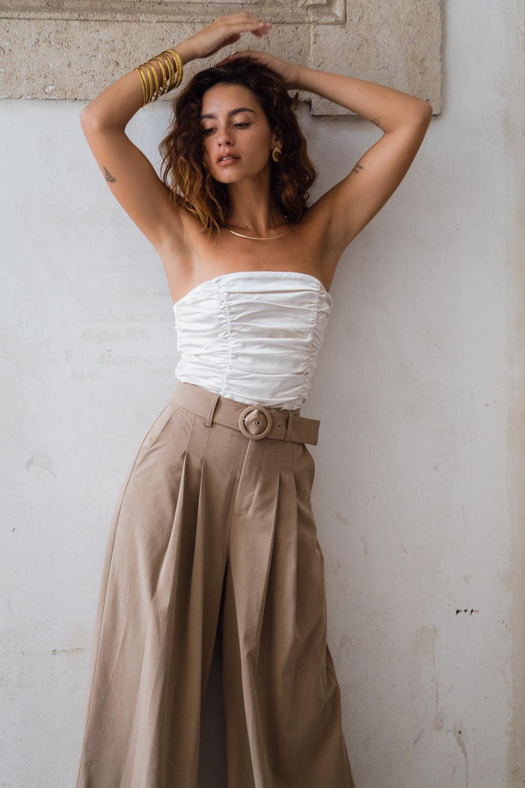 Savina Ivory Strapless Ruched Satin Top Product Image