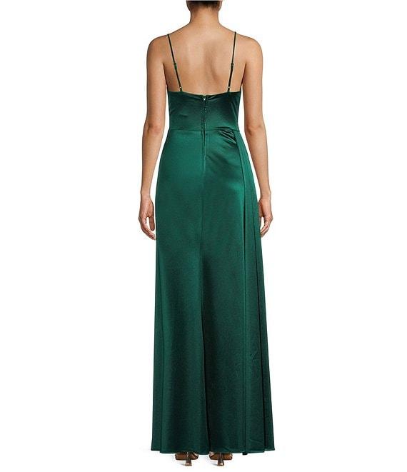 B. Darlin Satin Sweetheart Neckline Side Drape Long Dress Product Image