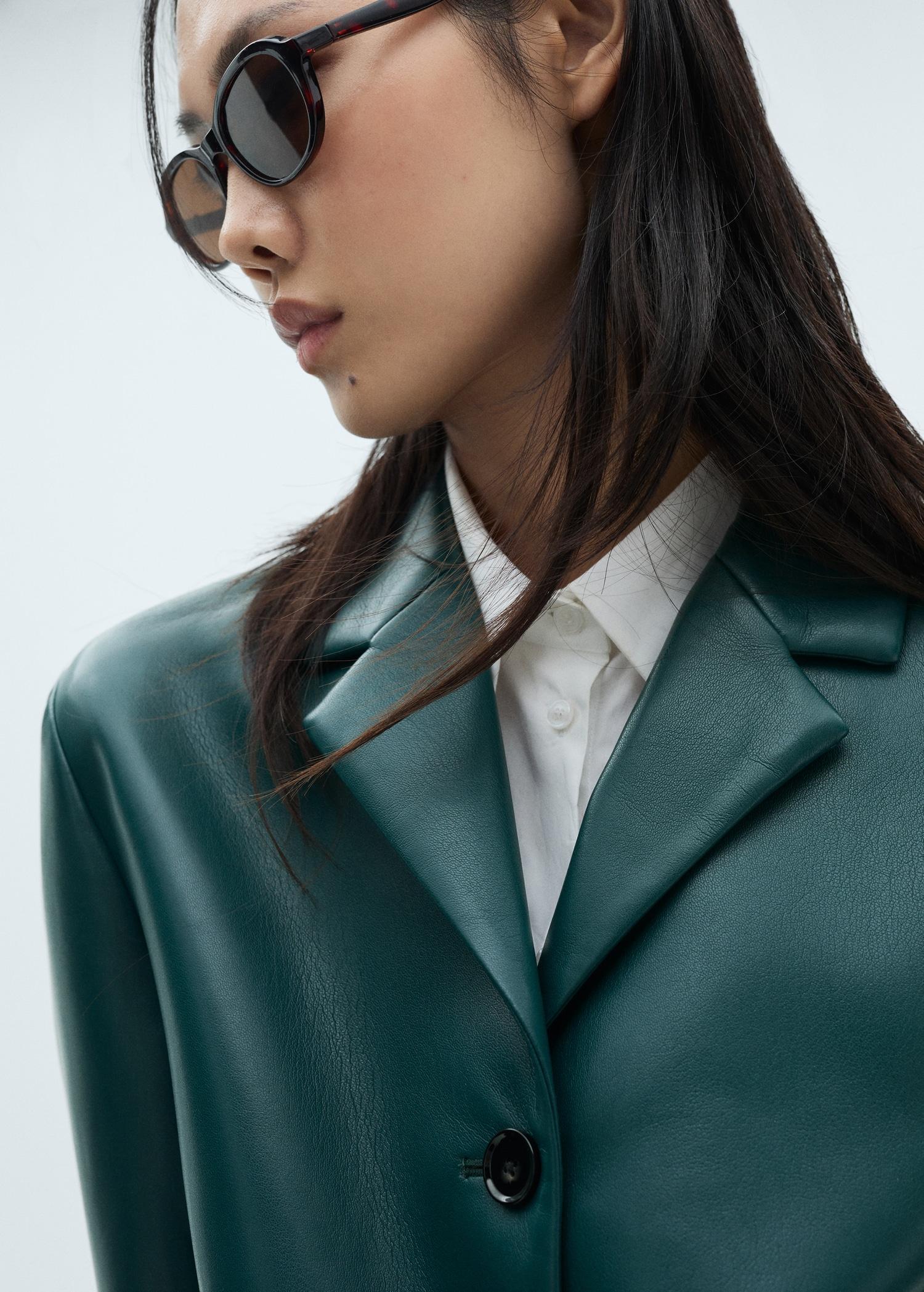 Blazer with flap pockets and leather effect - Women | MANGO USA Product Image