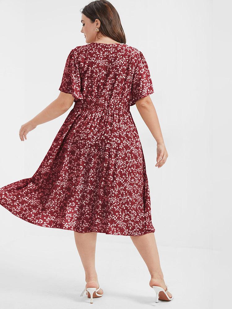 Bloom Dress - Ditsy Floral Elastic Waist Ruffles Pocket Knee Dress Female Product Image