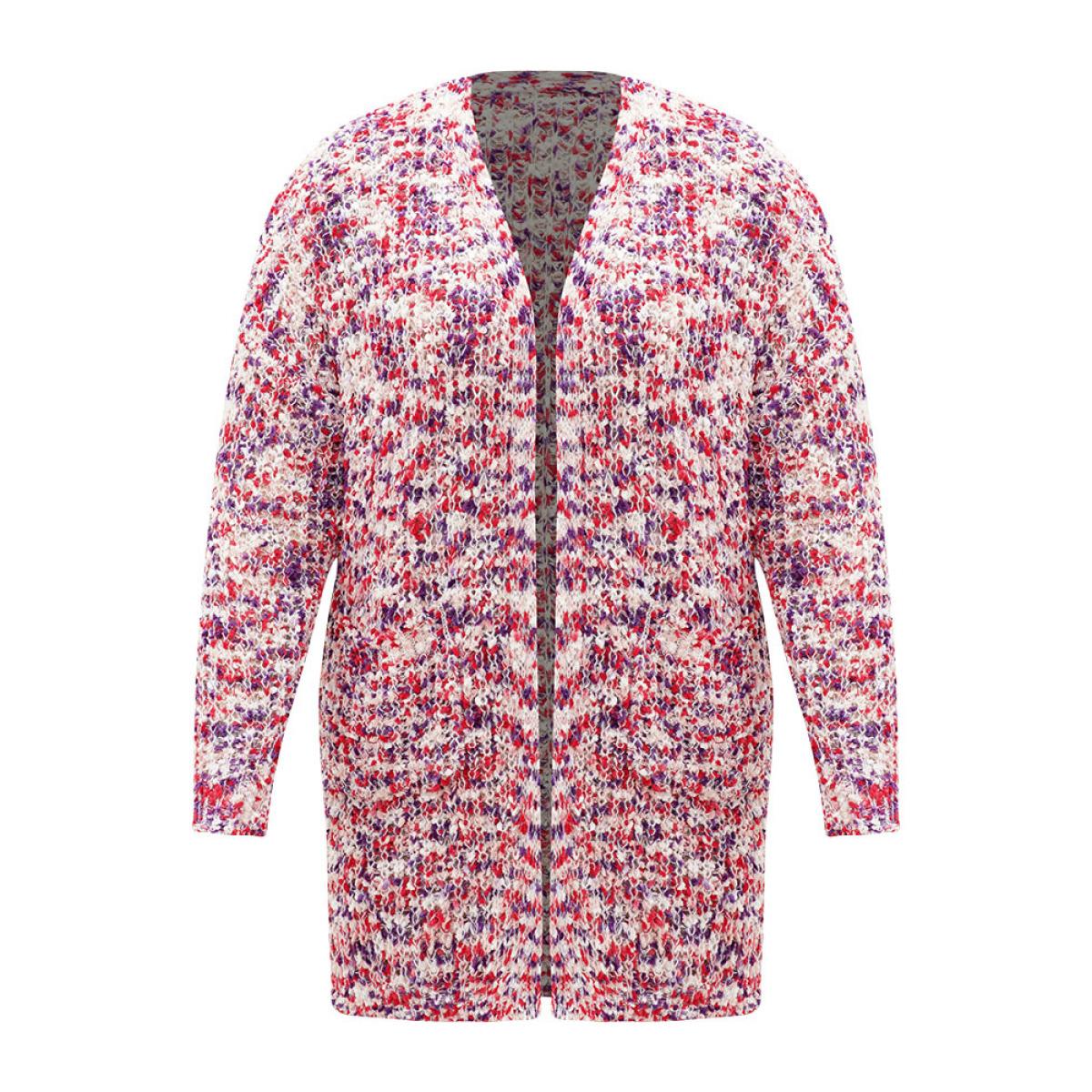 Plus Size Contrast Fuzzy Open Front Patched Pocket Cardigan Multicolor Women Casual Loose Long Sleeve Everyday Cardigans BloomChic 28/5X Product Image
