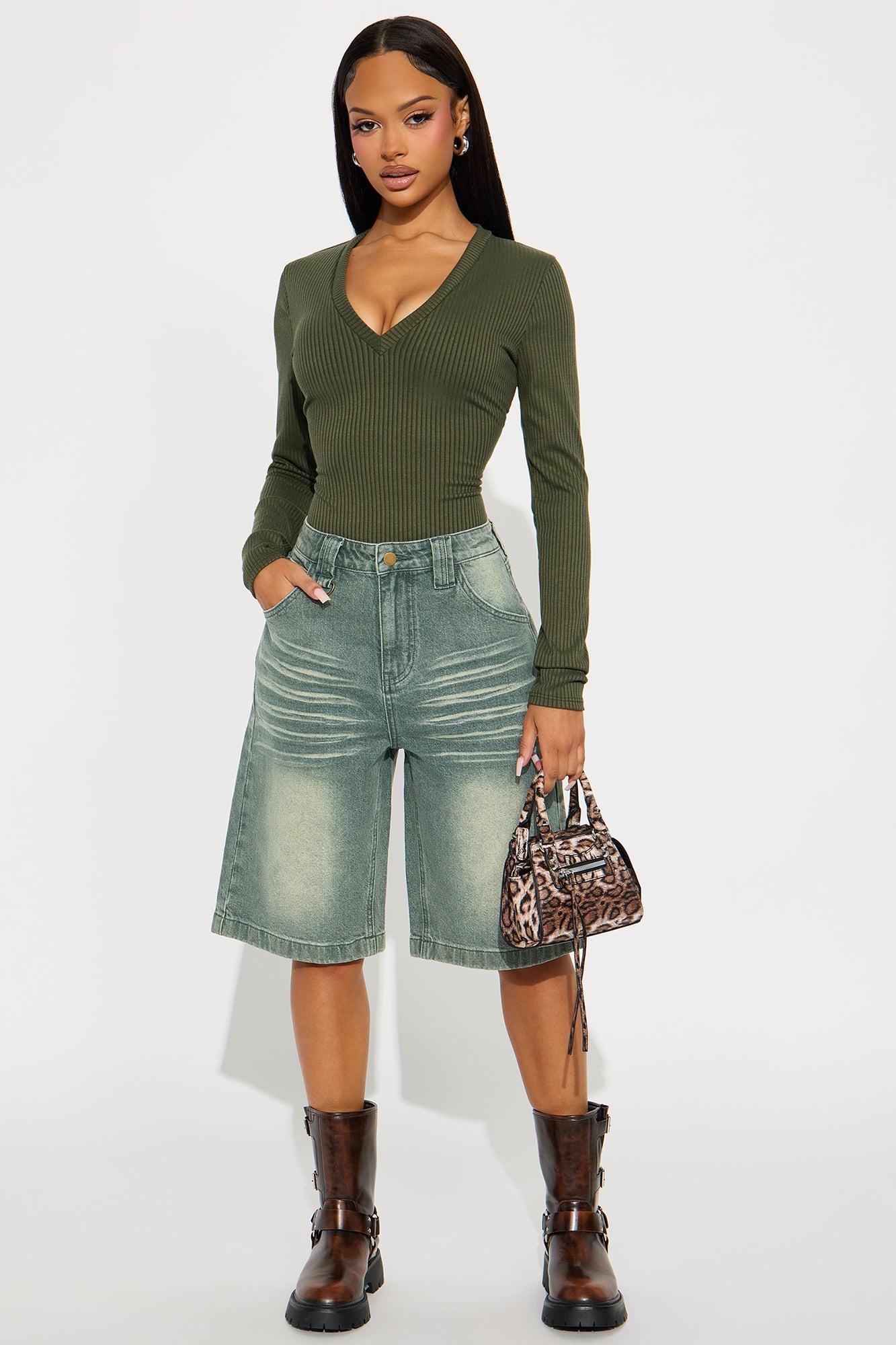 Alora Ribbed Long Sleeve Bodysuit - Olive Female Product Image