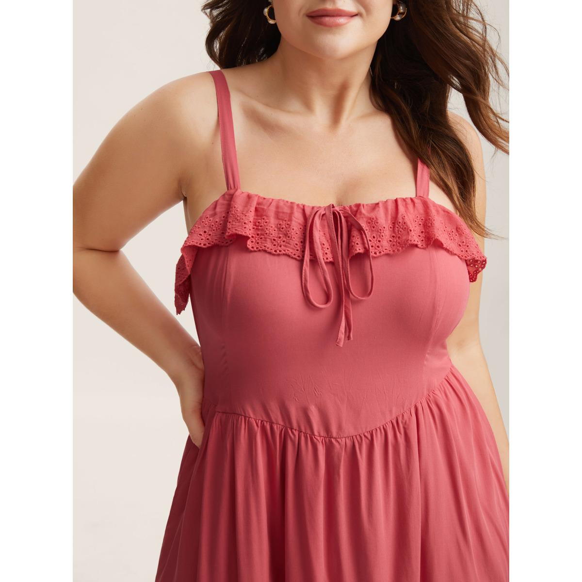 Plus Size Rayon Lace Stretchy-Waist Midi Dress Raspberry Women Non Sleeveless Curvy BloomChic 10/M Product Image