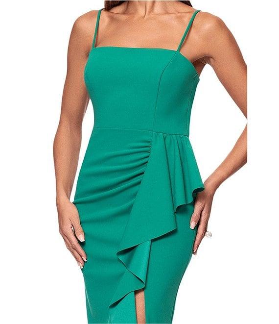 Xscape Scuba Crepe Square Neck Sleeveless Ruffle Sheath Gown Product Image