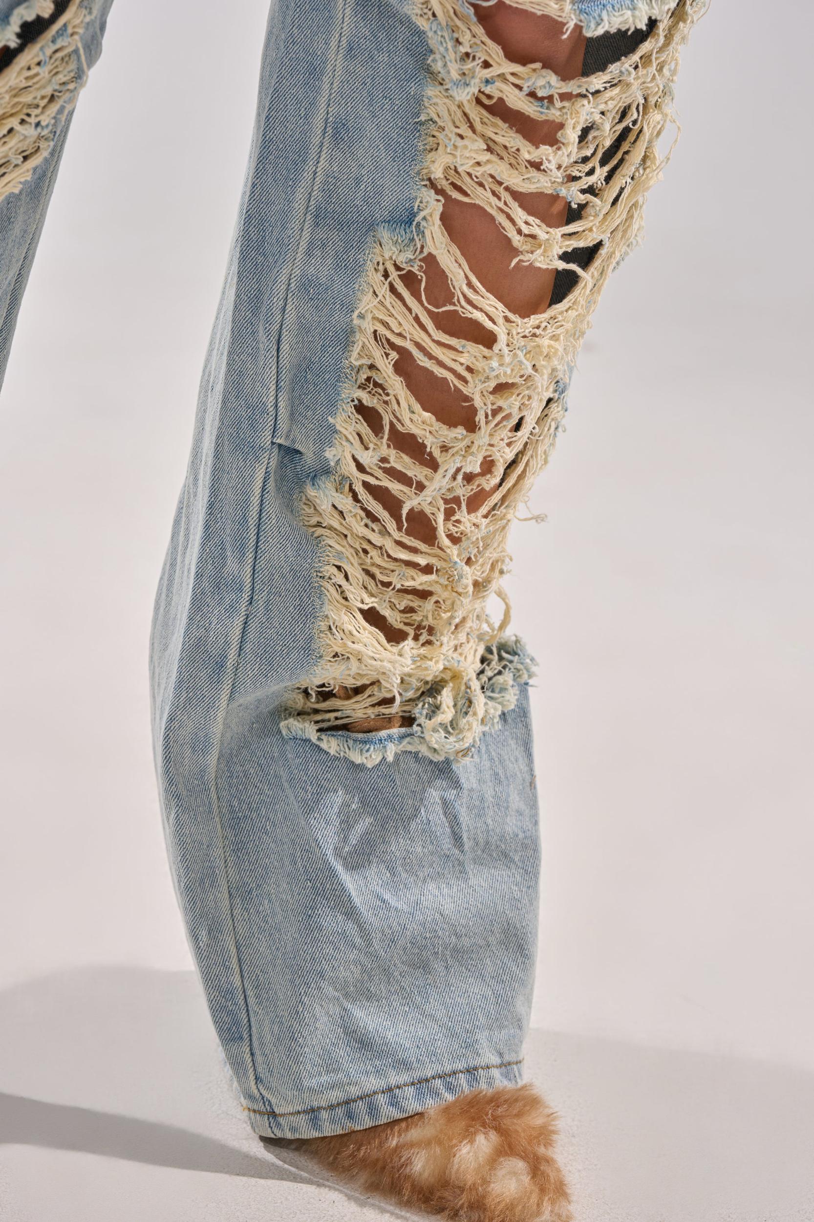 ALMA DISTRESSED DENIM CARGO PANTS Product Image