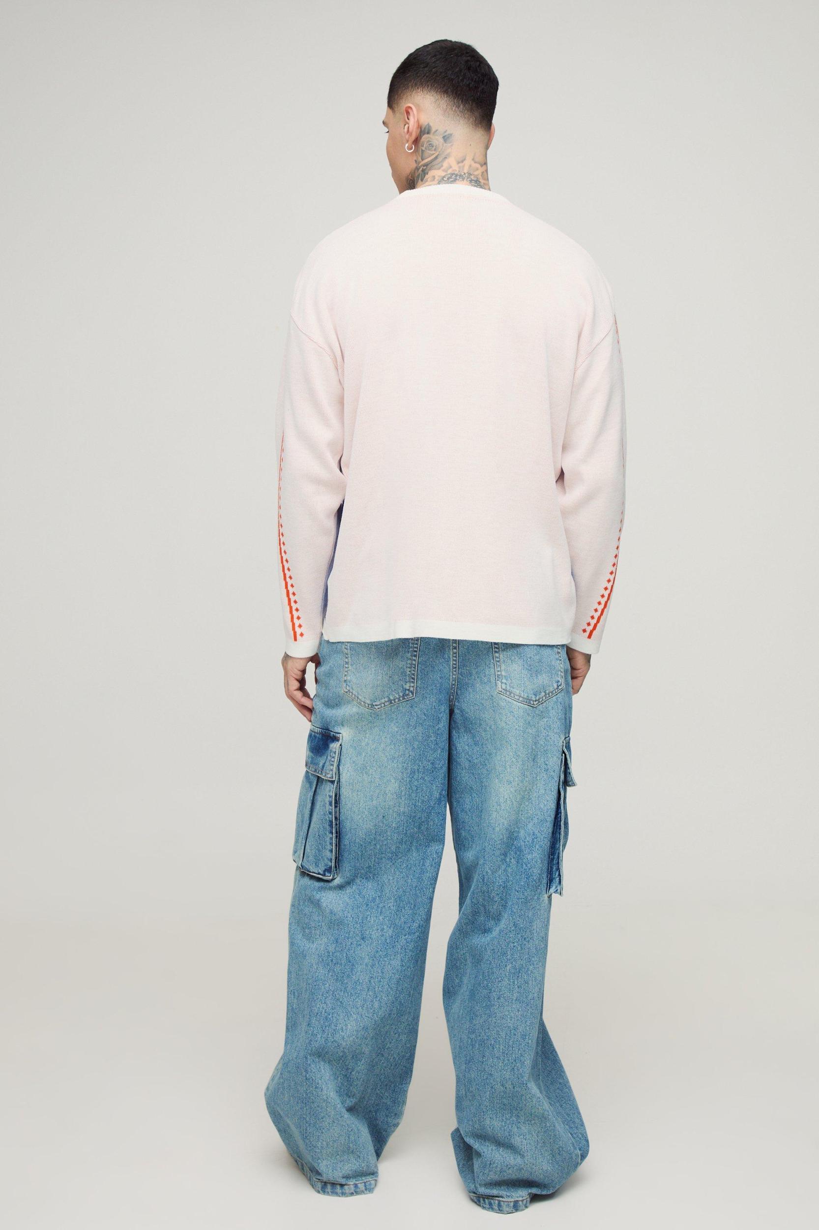 Tall Oversized Moto Knitted Long Sleeve T-Shirt | boohooMAN USA Product Image