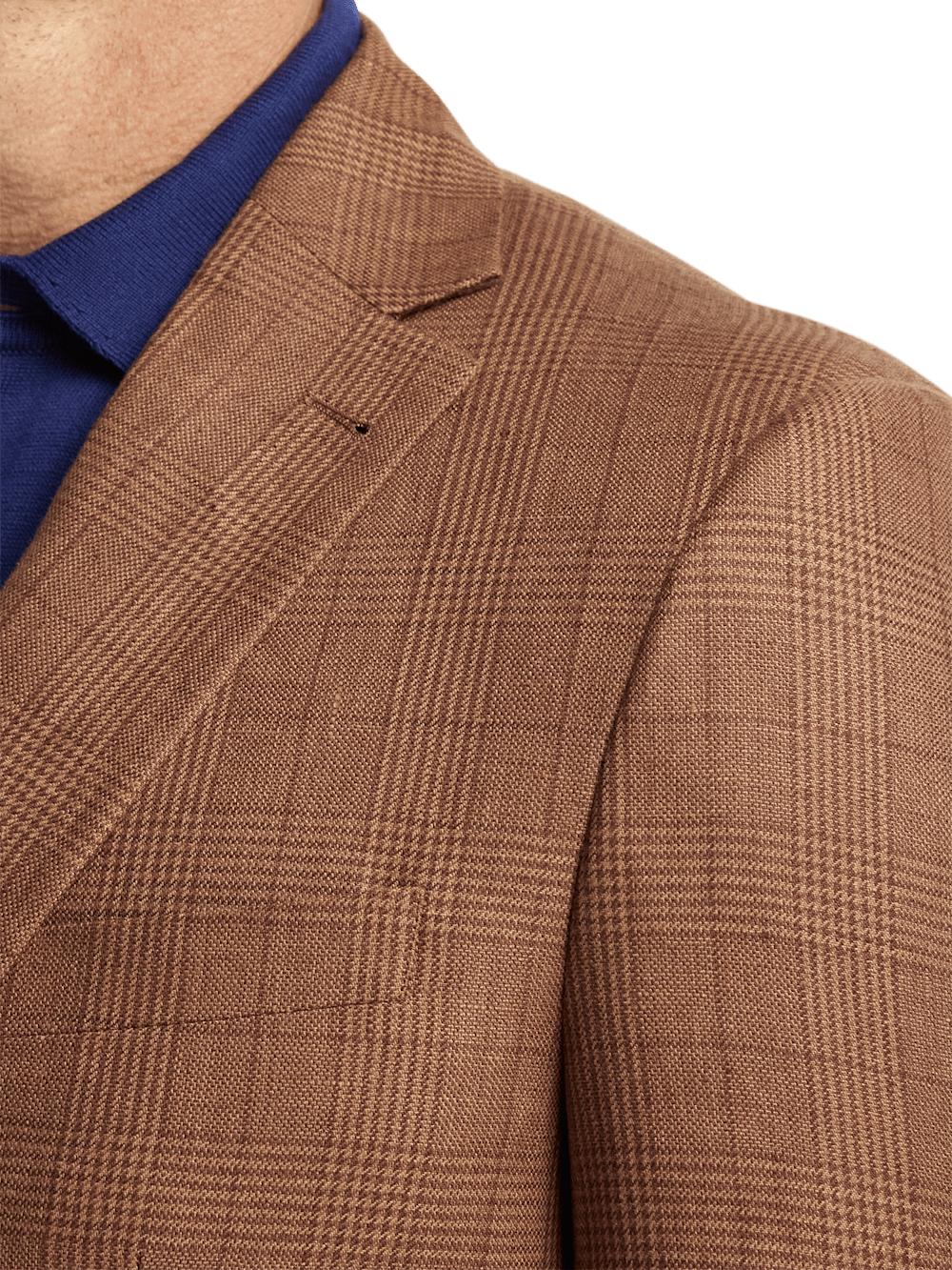 Linen Plaid Single Breasted Notch Lapel Sport Coat - Brown Product Image
