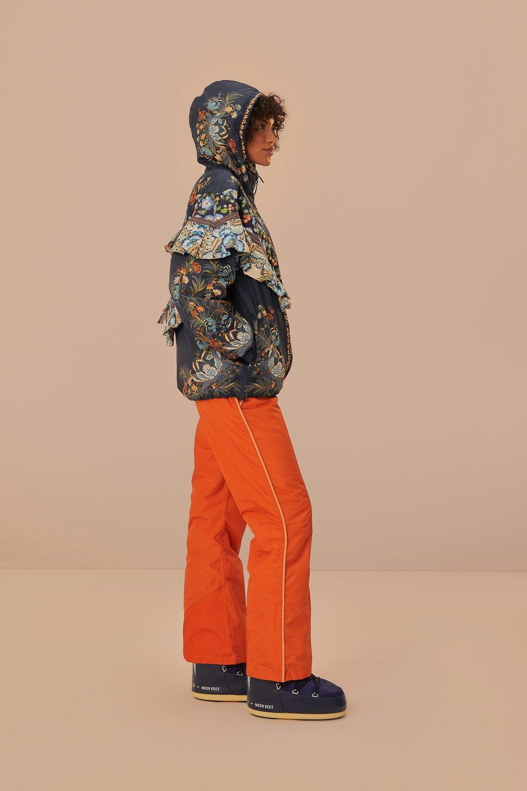 Black Flowers Ruffle Ski Jacket Product Image