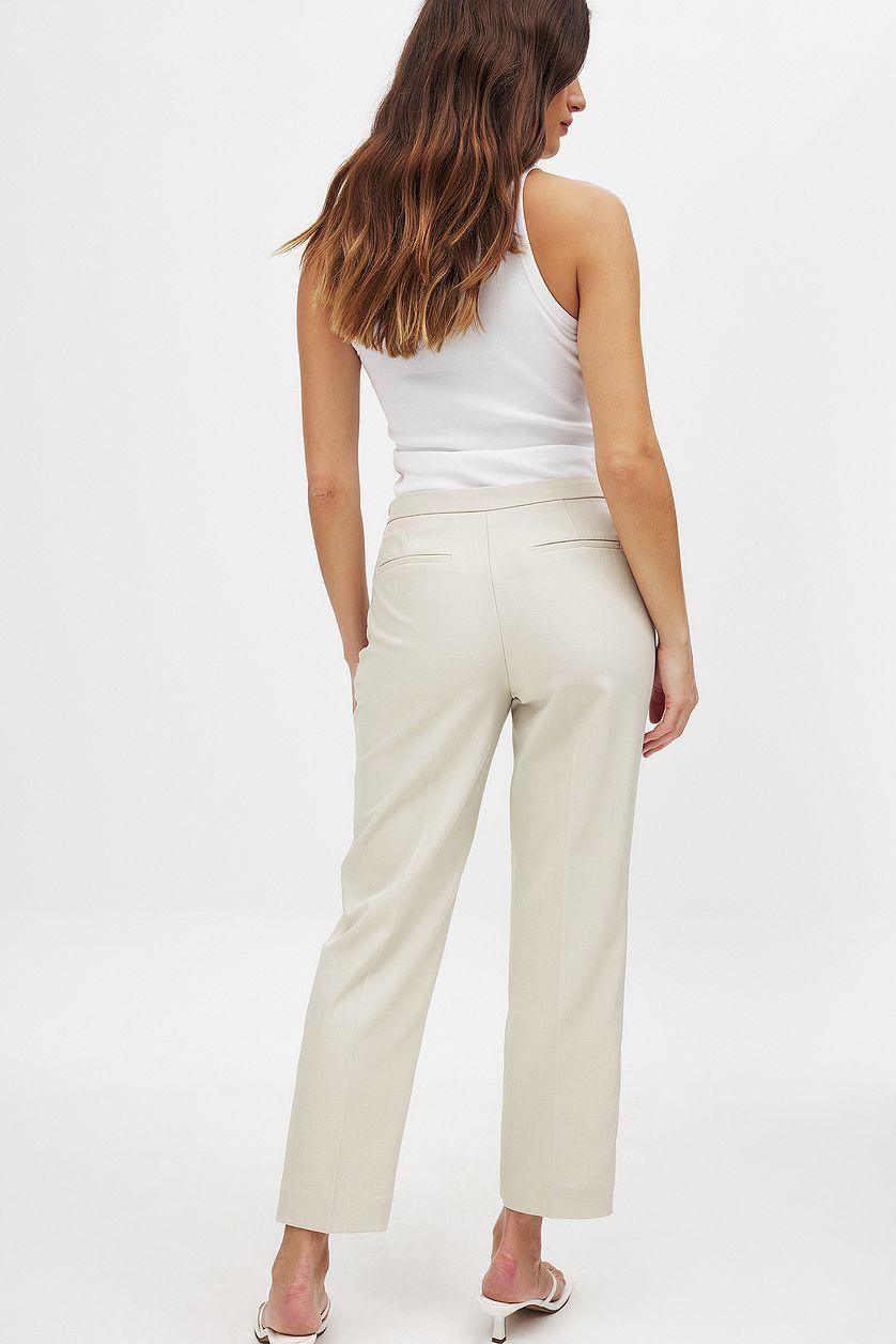 Cropped Mid Waist Pants Beige Product Image