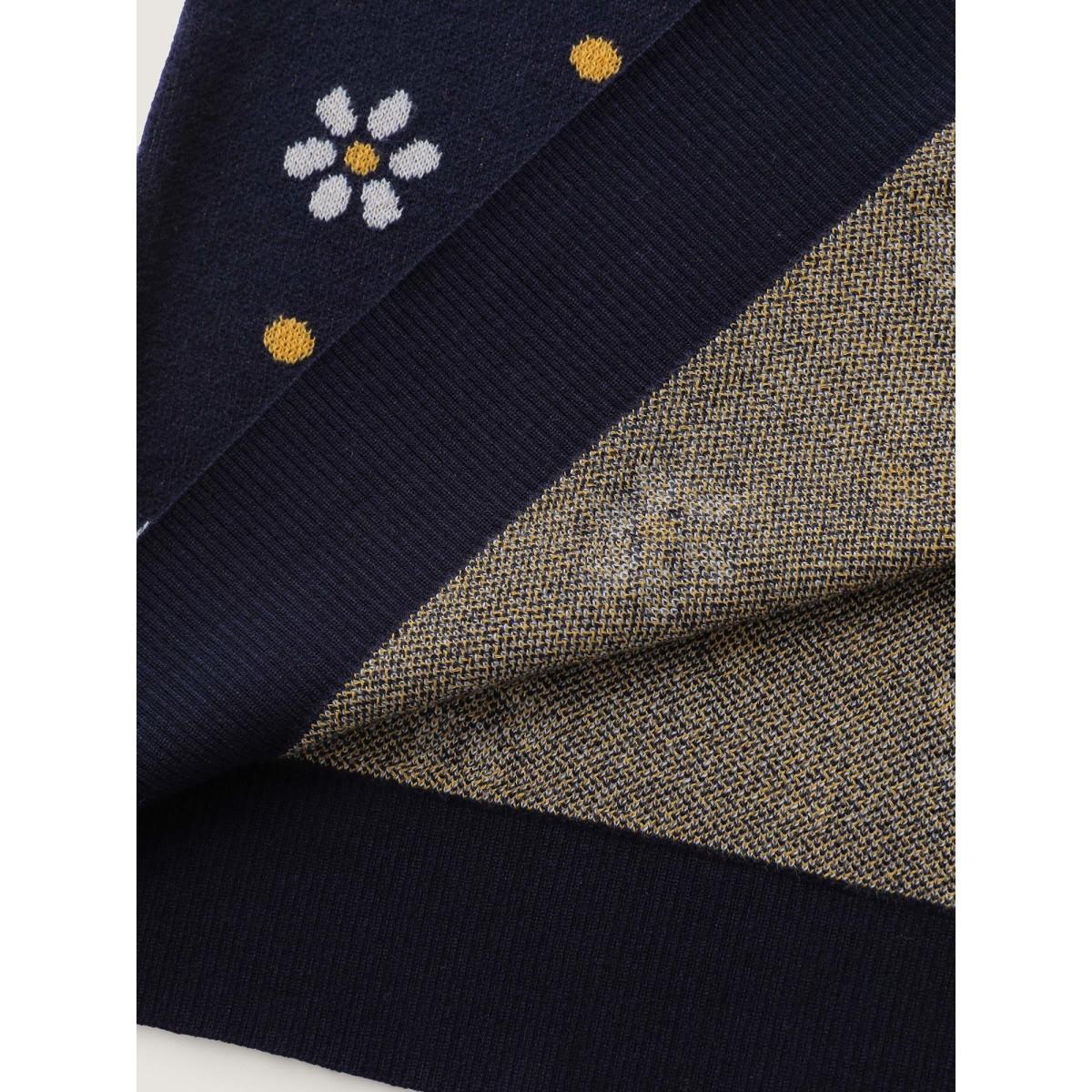 Plus Size Floral Polka Dot Print Button Knit Cardigan Navy Women Leisure Loose Long Sleeve Casual Cardigans BloomChic 28/5X Product Image