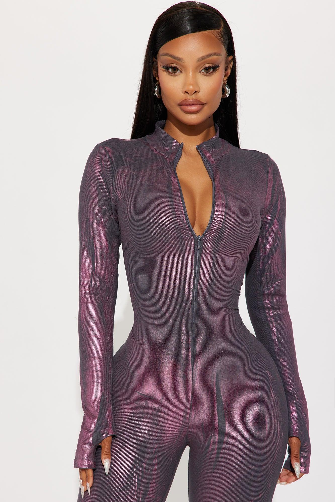 Caught Up Metallic Jumpsuit - Charcoal/combo Product Image