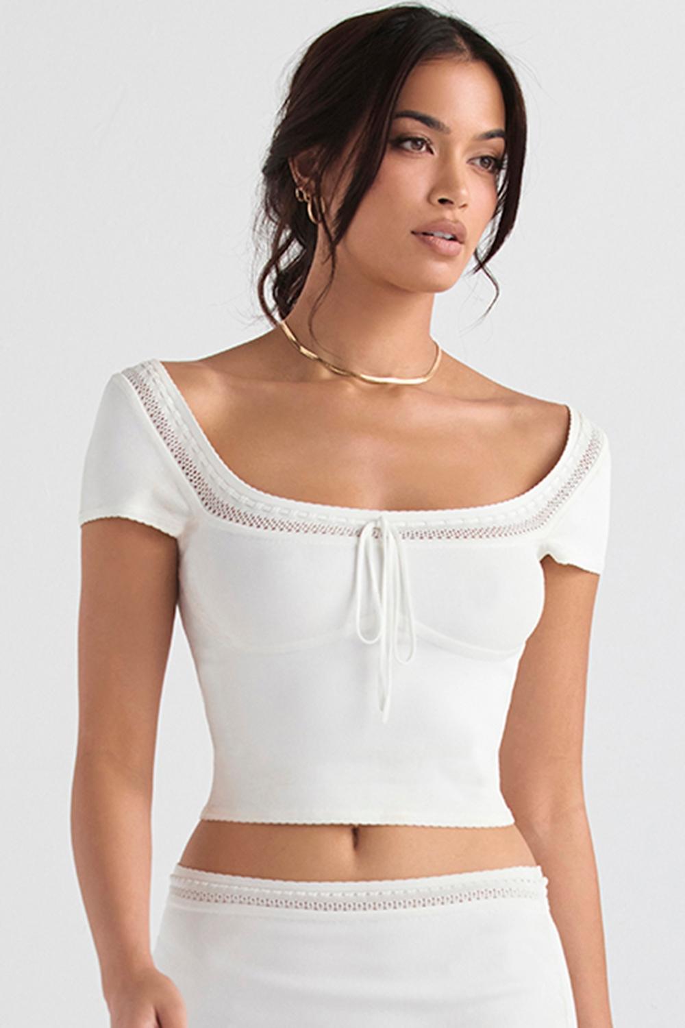 Nola  ivory dainty knit top Product Image