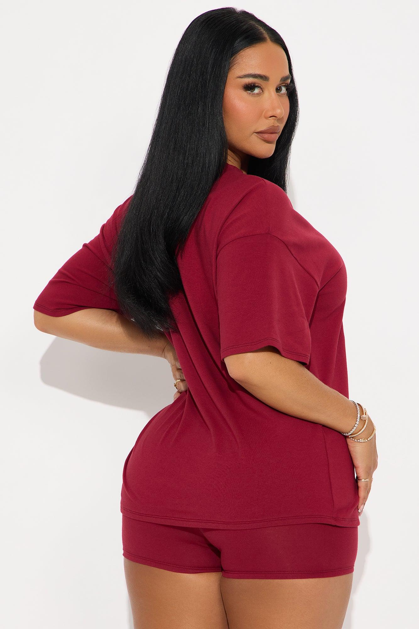 Good Things Take Time Biker Short Set - Burgundy Product Image