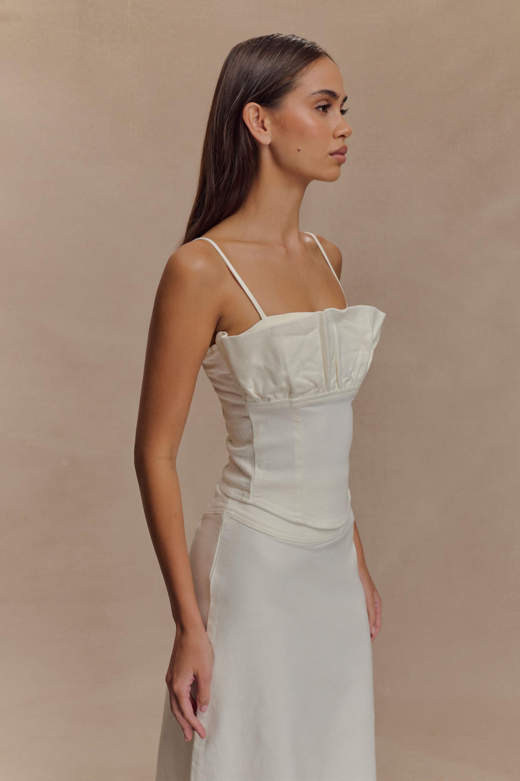 Cecilia Denim Frill Corset - White Product Image