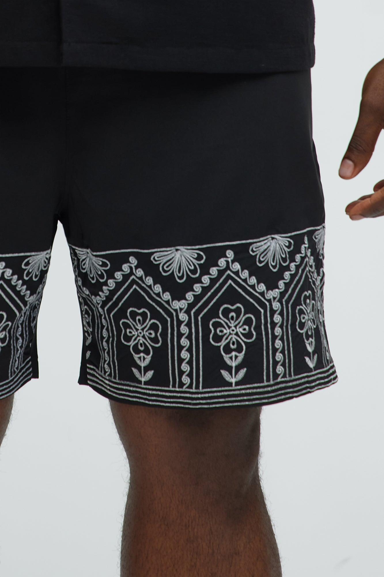 Embroidered Floral Swim Classic Trunk - Black/combo Male Product Image