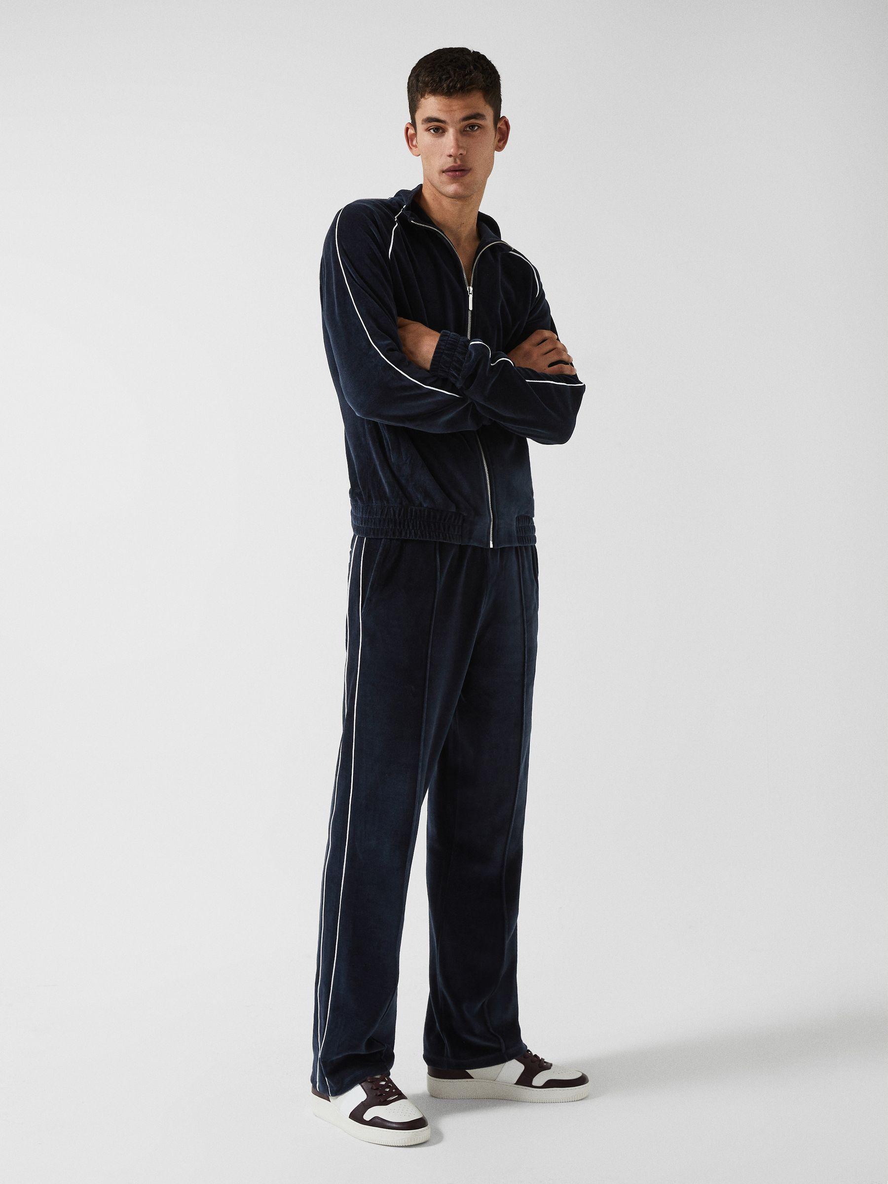 Velour Jogger With Piping in Navy Product Image