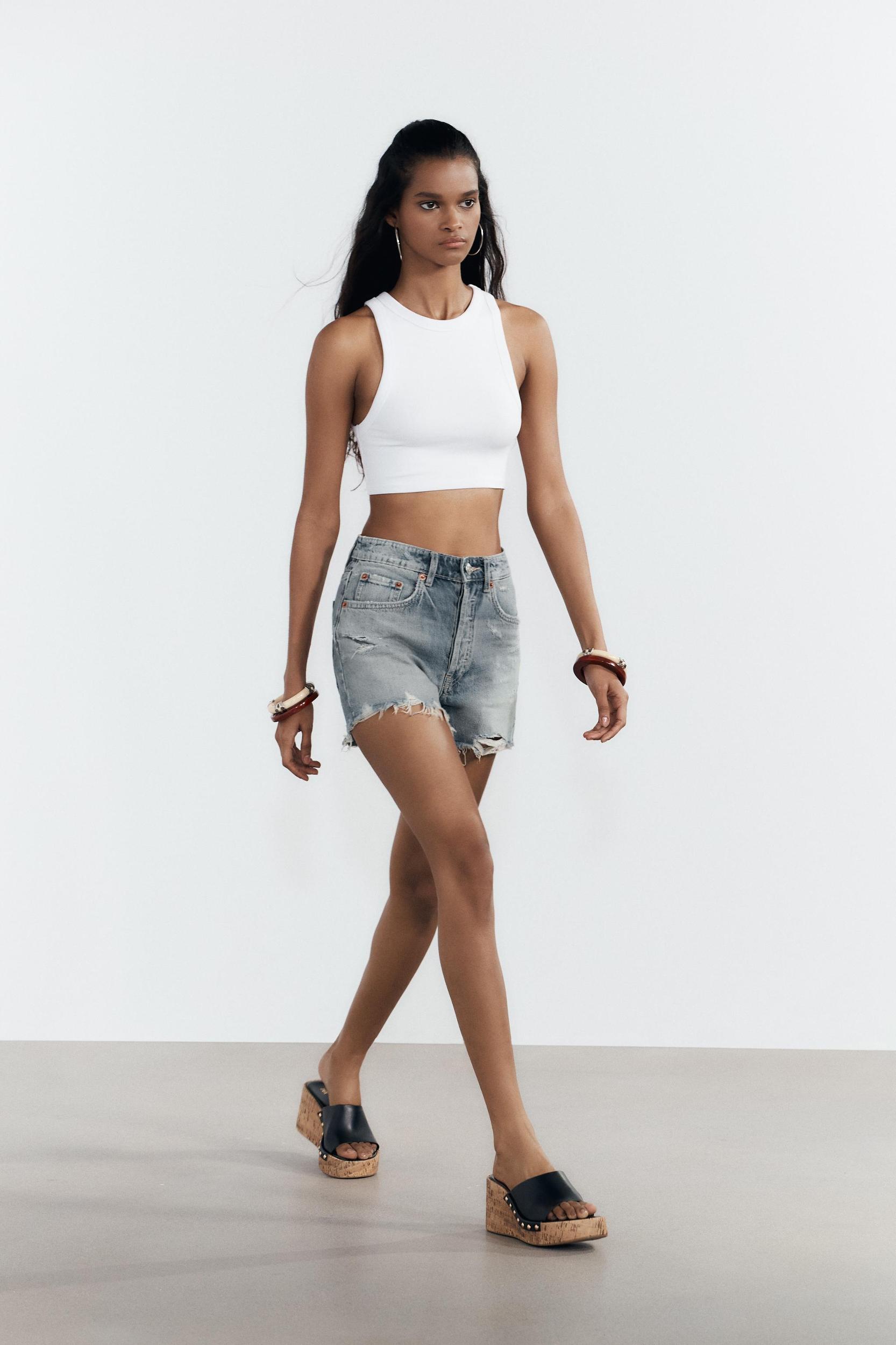 TRF RIPPED HIGH RISE DENIM SHORTS Product Image