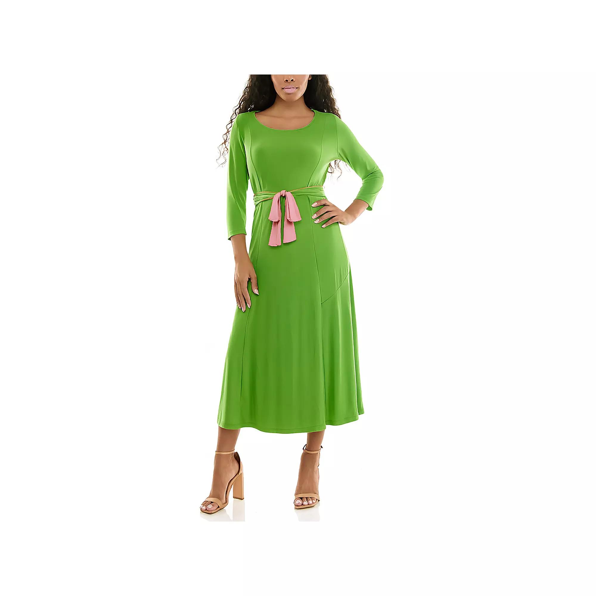 Women's Nina Leonard Sylvia Belted Midi Dress,  Product Image