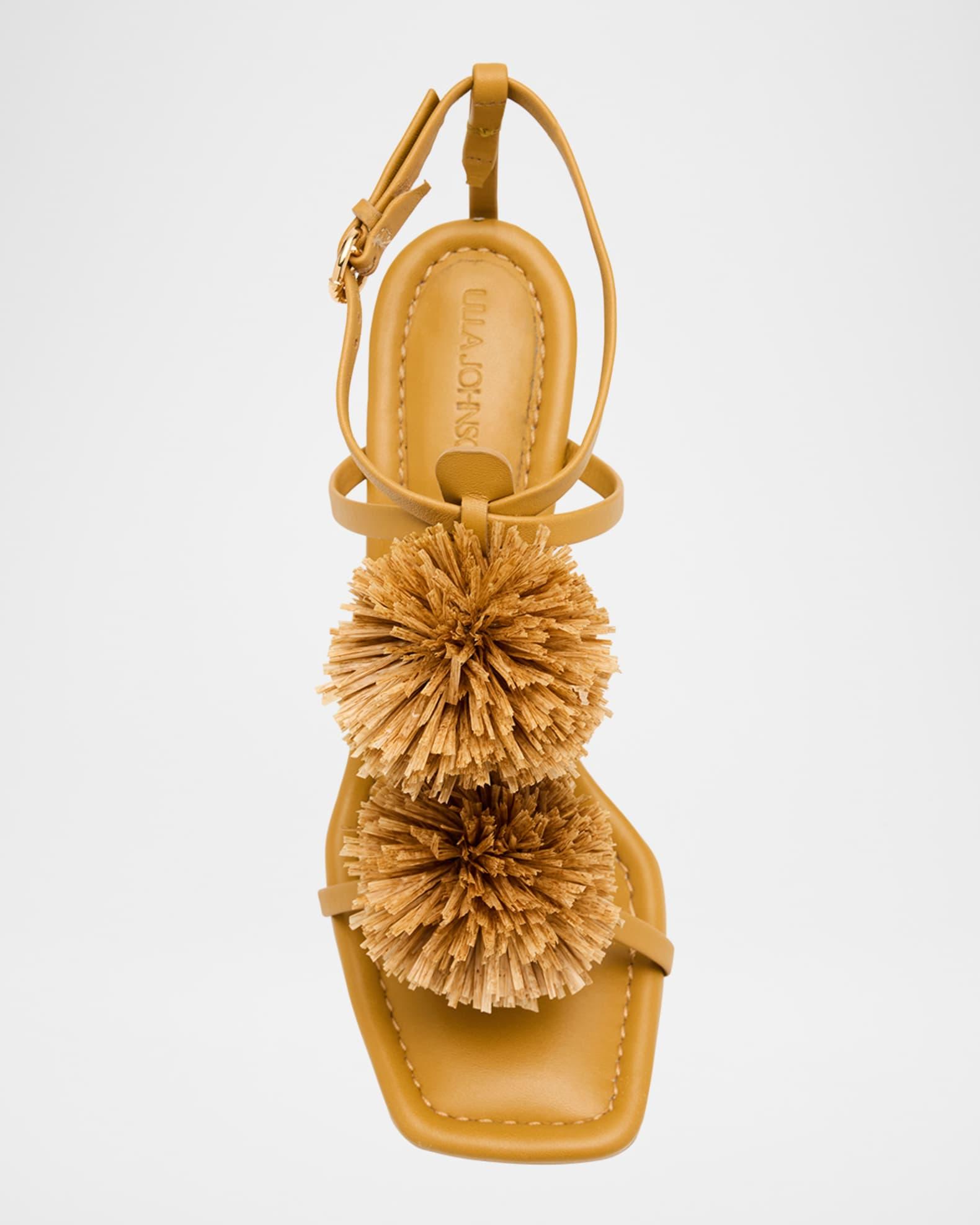 Isolde Leather Pom Pom T-Strap Sandals Product Image