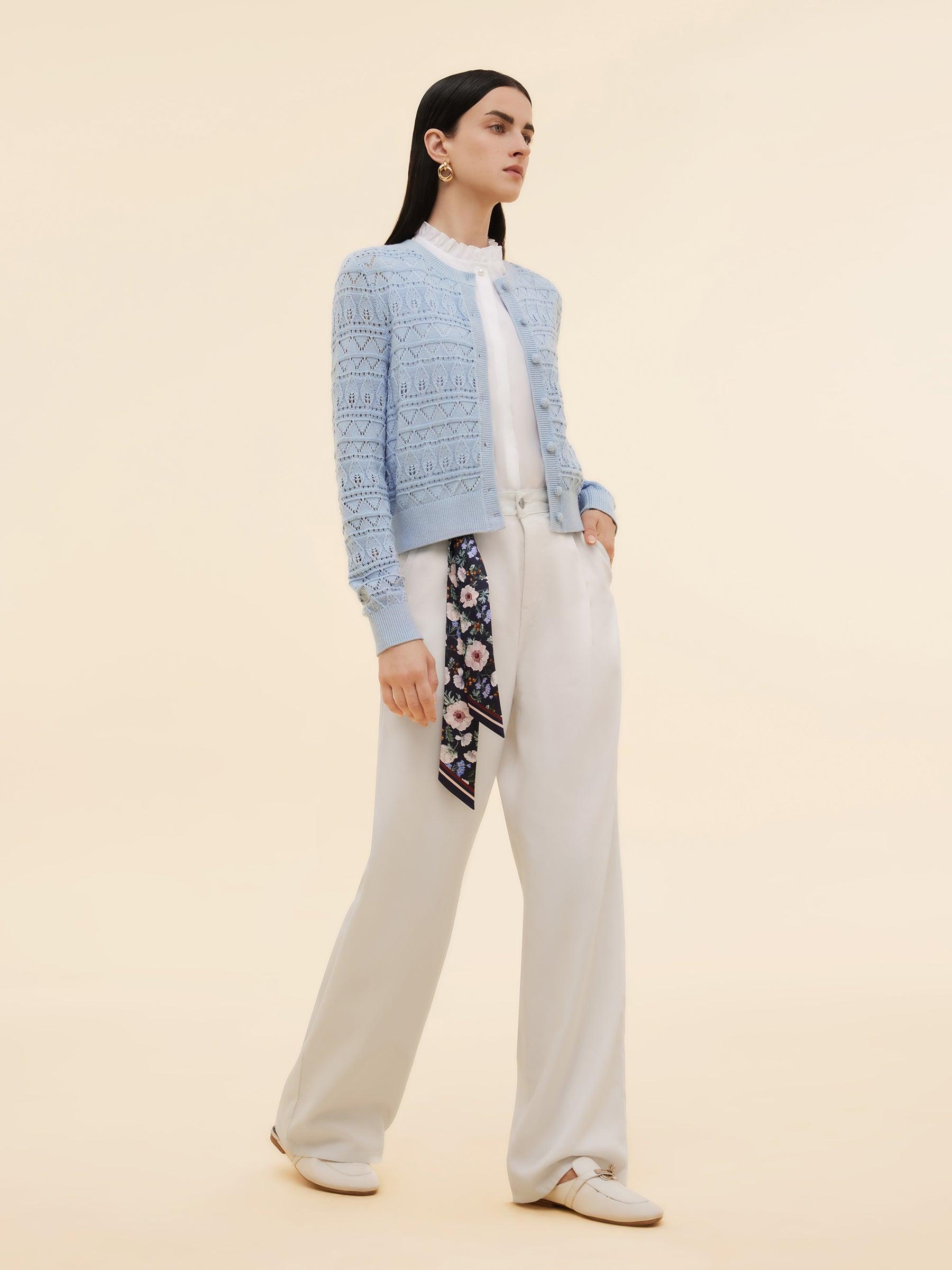 Cotton Openwork Women Round Neck Cardigan Product Image