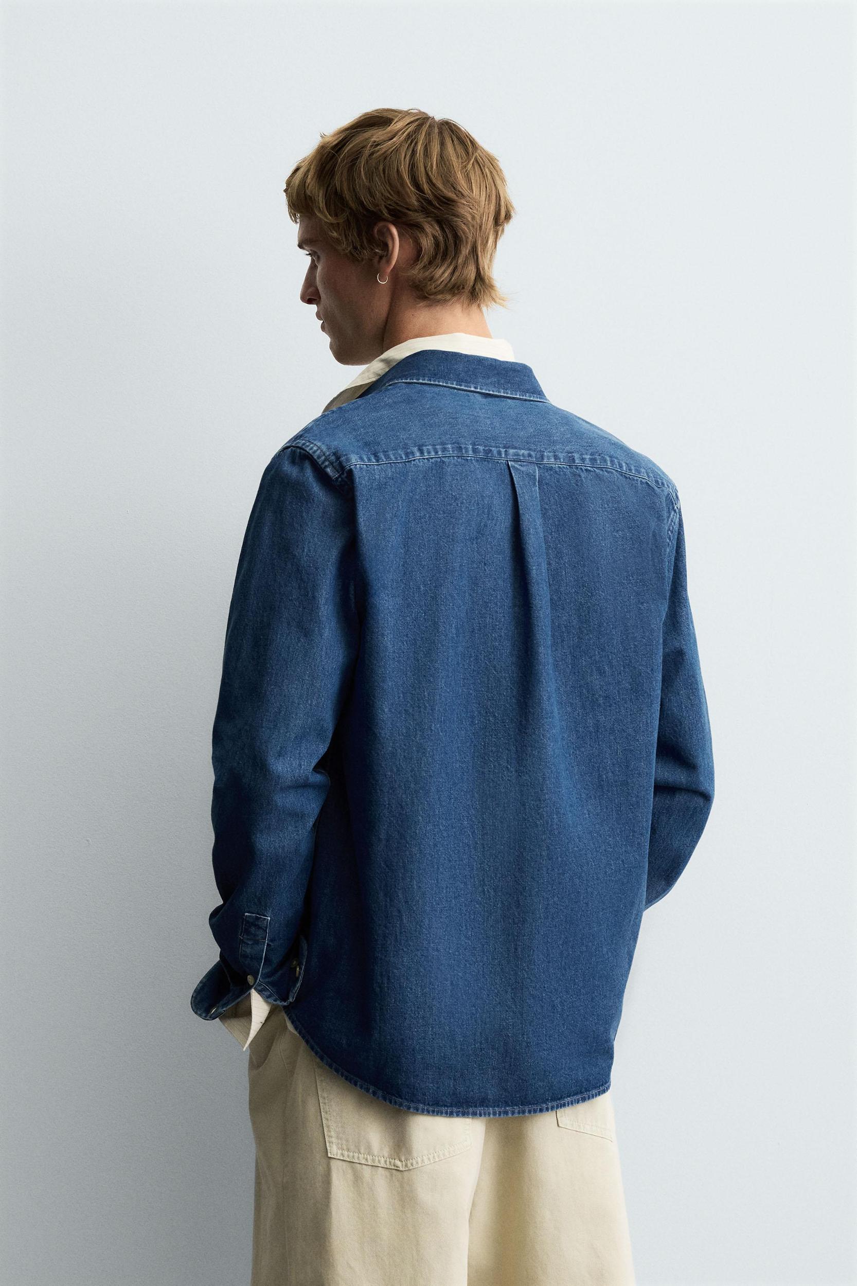 TOPSTITCHED DENIM SHIRT Product Image