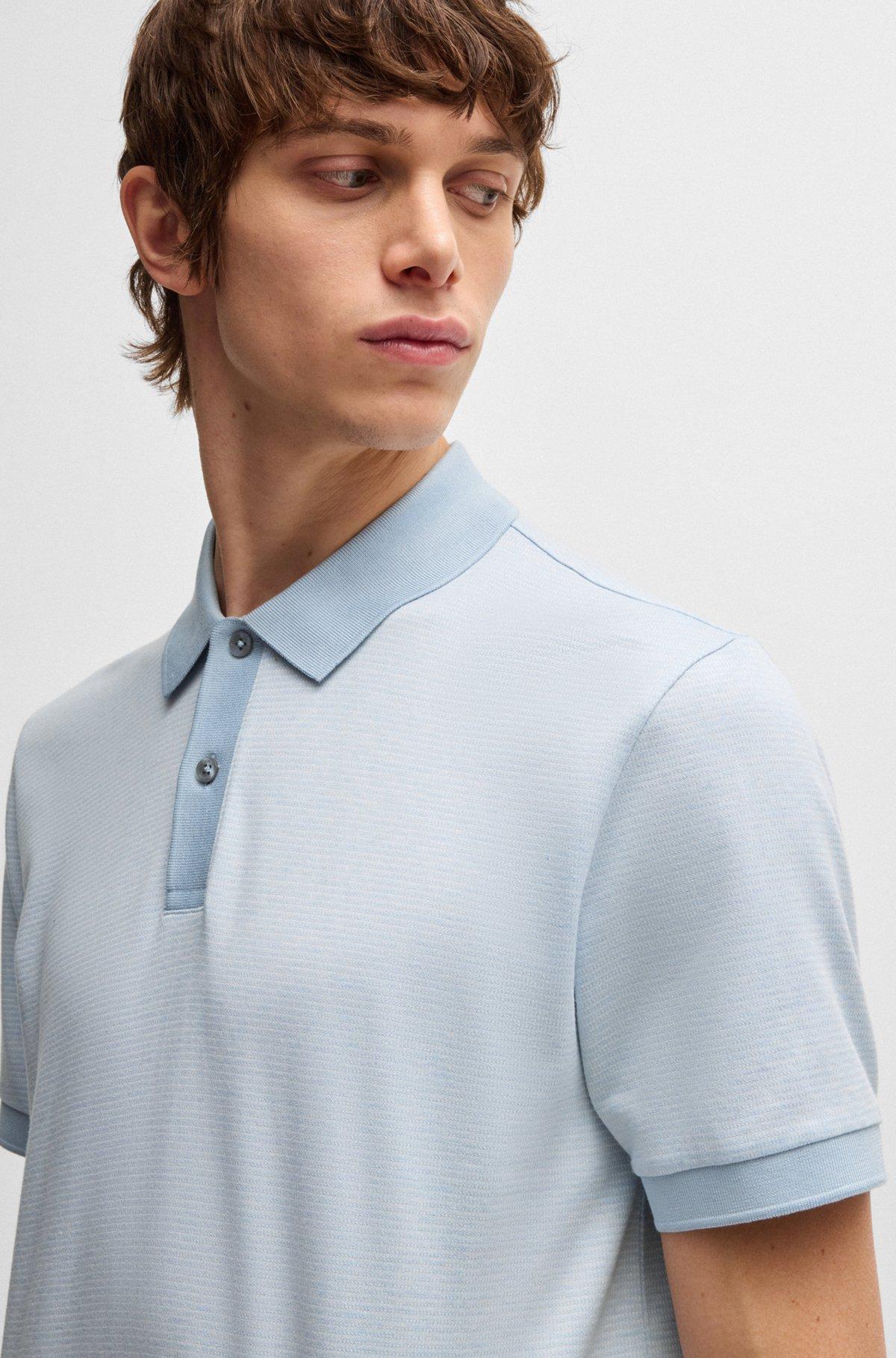 BOSS - Mercerized-cotton polo shirt with micro pattern - Light Blue Product Image