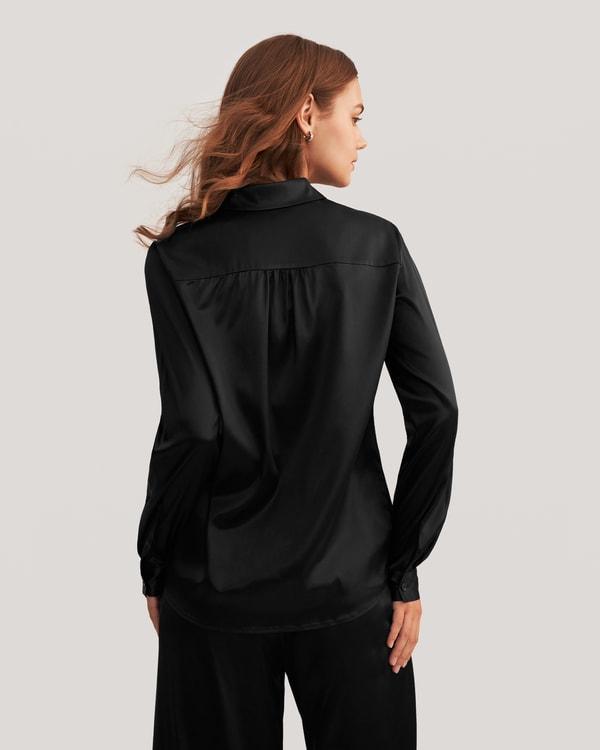 Long Sleeves Collared Silk Blouse Product Image