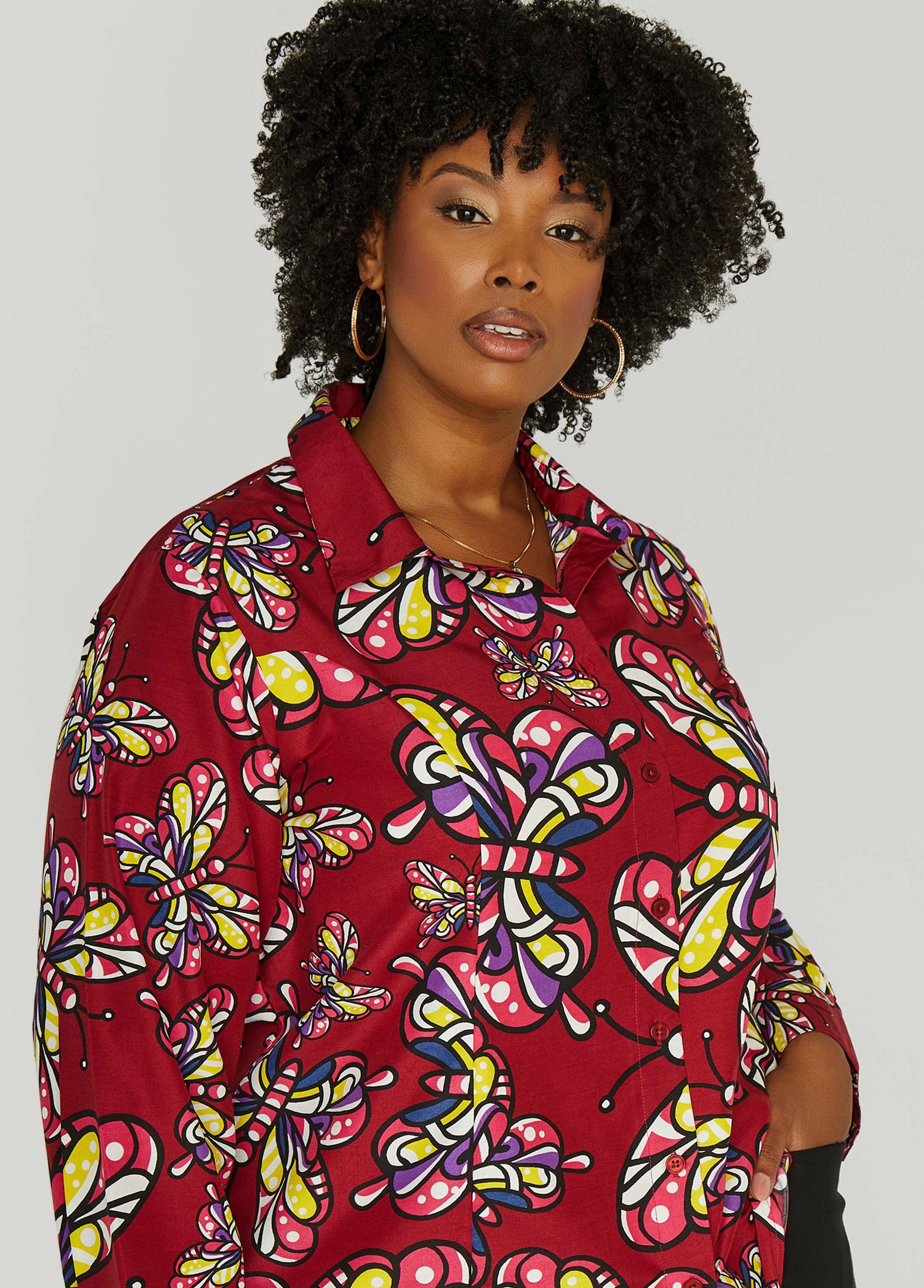 Plus Size Butterfly Print Shirt Ashley Stewart Product Image