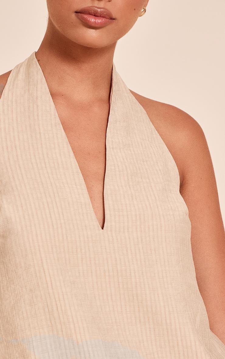  Stone Stripe Woven Halter Neck Tie Crop Top Product Image