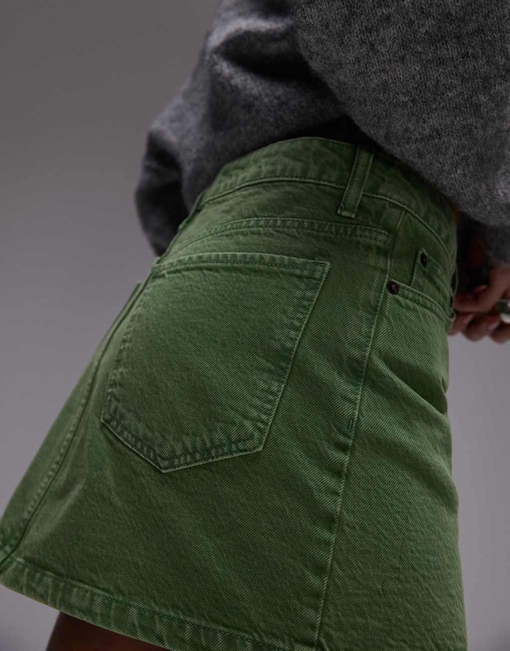 Topshop denim mini pelmet skirt in green Product Image