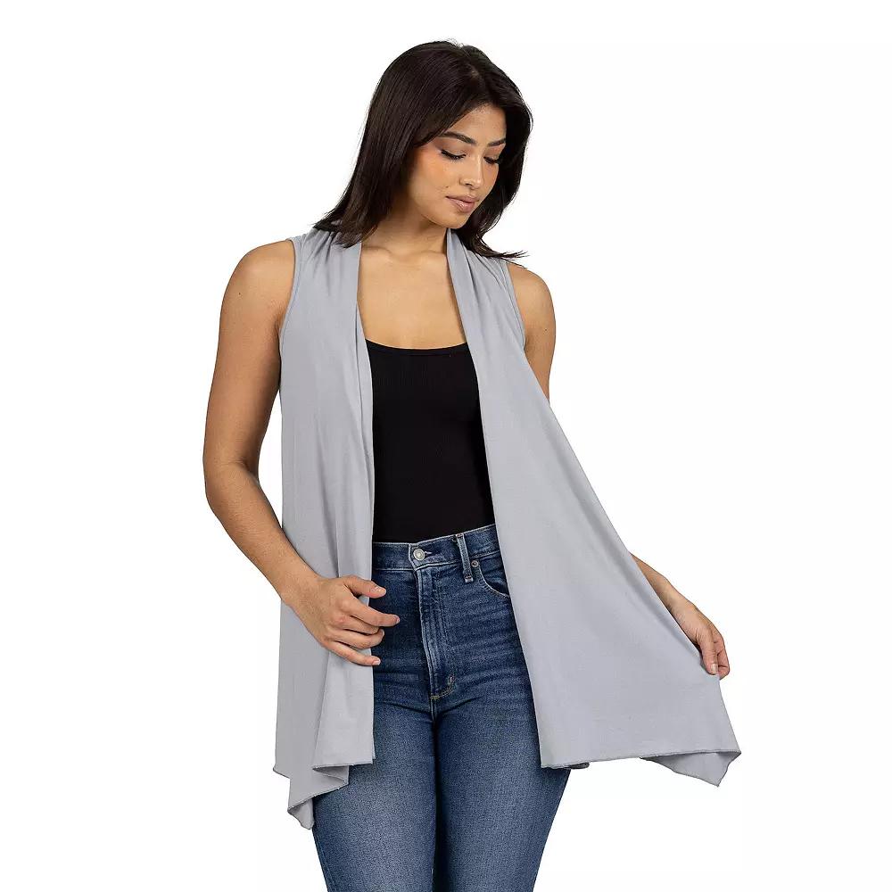 Women's 24Seven Comfort Apparel Draped Open Front Sleeveless Cardigan Vest,  Product Image
